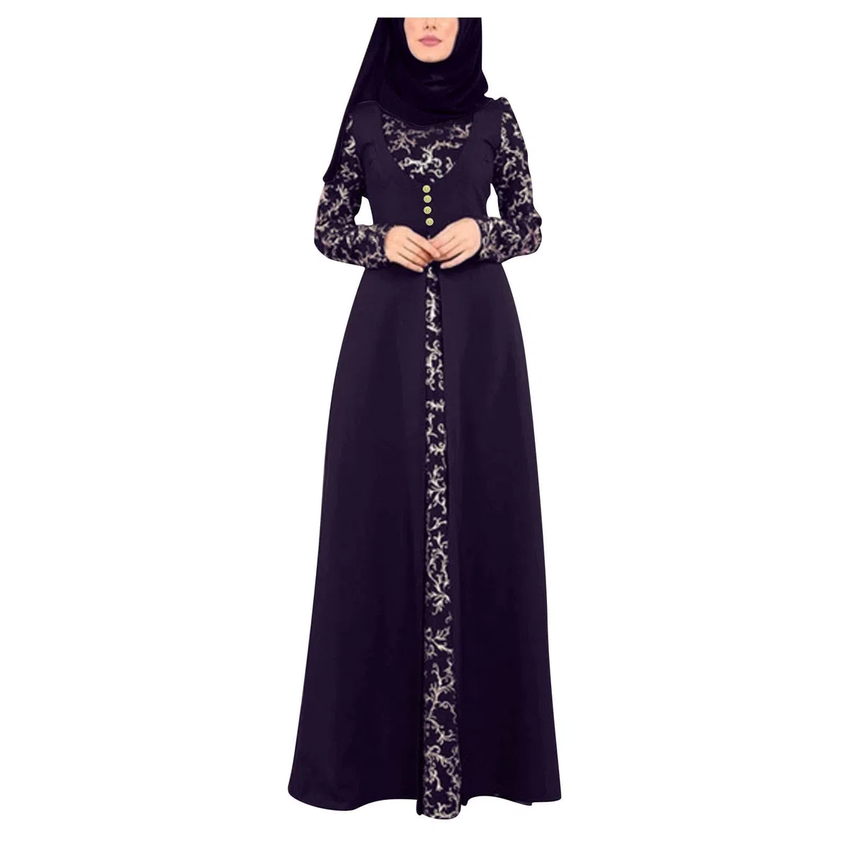 Générique Tenue de Priere Femme Musulmane Robe Maxi à Insertions de Dentelle Broderie Style Arabe Taille Plus Tenue Modeste Assemblage Abaya