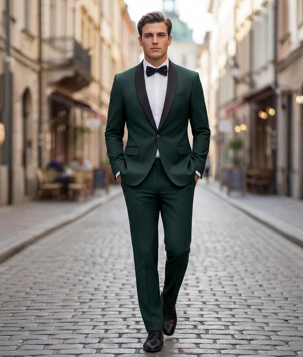 Costume Homme 2 Pièces Slim Fit Smoking Revers Châle 1 Bouton Veste et Pantalon pour Mariage Cérémonie Dîner Business Bal de Promo