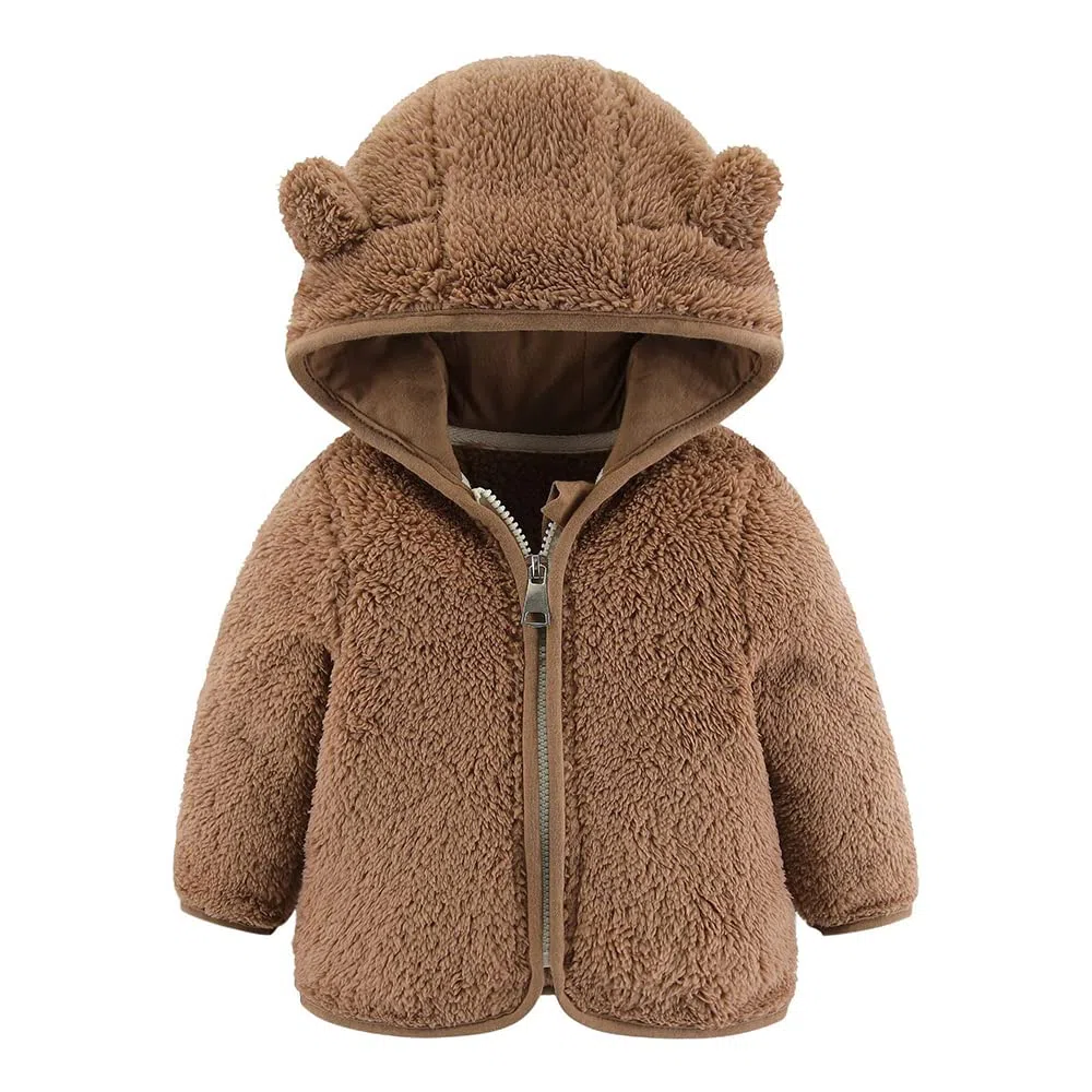 Veste à capuche en polaire pour bébés garçons et filles avec oreilles, vêtement chaud en ourson cartoon avec fermeture éclair, manteau pour nourrissons de 0 à 24 mois