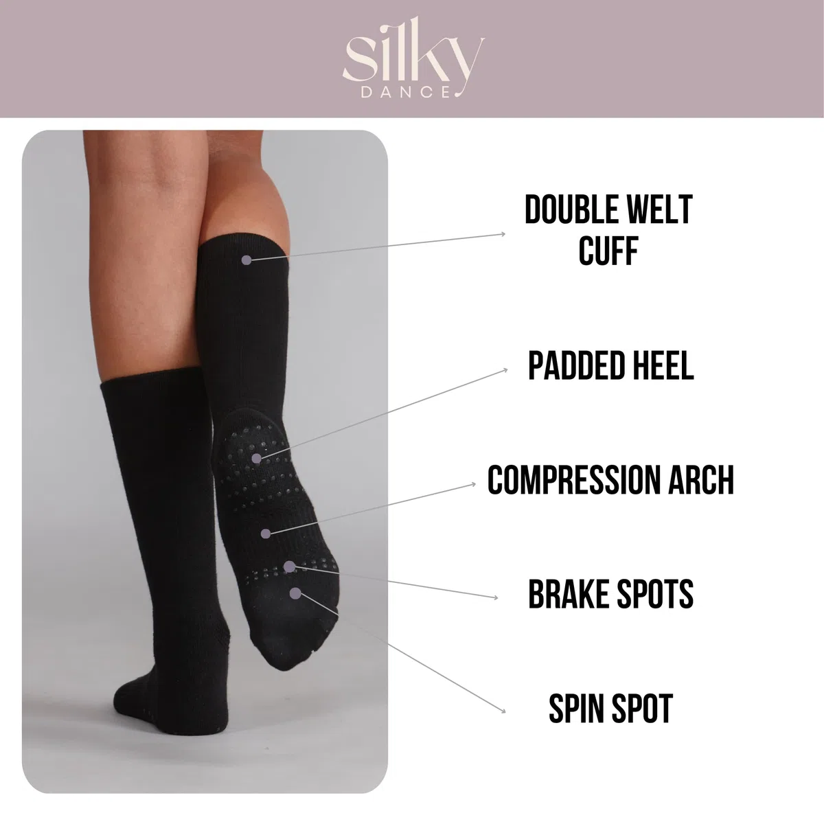 Chaussettes de danse avec poignées tournantes en silicone et point de rotation – Chaussettes de danse contemporaines plates pour filles et femmes en nude et noir