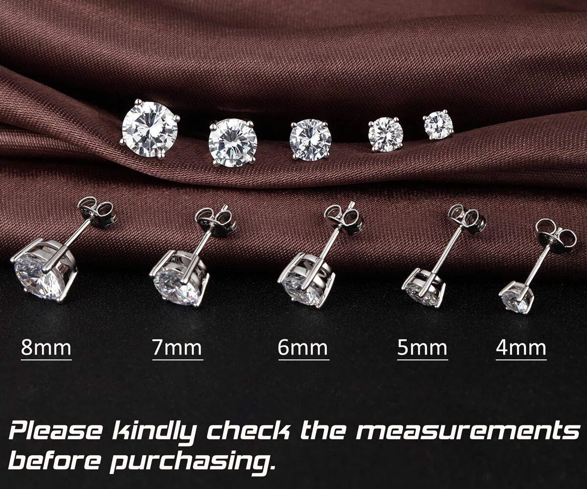 Boucles d'Oreilles en Or Blanc 18 Carats pour Femme et Homme Swarovski Boucles d'Oreilles en Argent Sterling 5A Zircon Cubique Boucle d'Oreille 3mm - 8mm