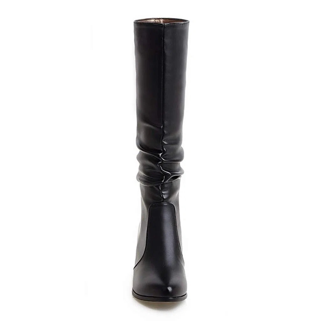 Bottines élégantes pour femme - Bottes longues avec talon - Bottes en cuir imperméables - Bottes longues - Bottes d'hiver classiques - Bottes de cowboy - Bout pointu