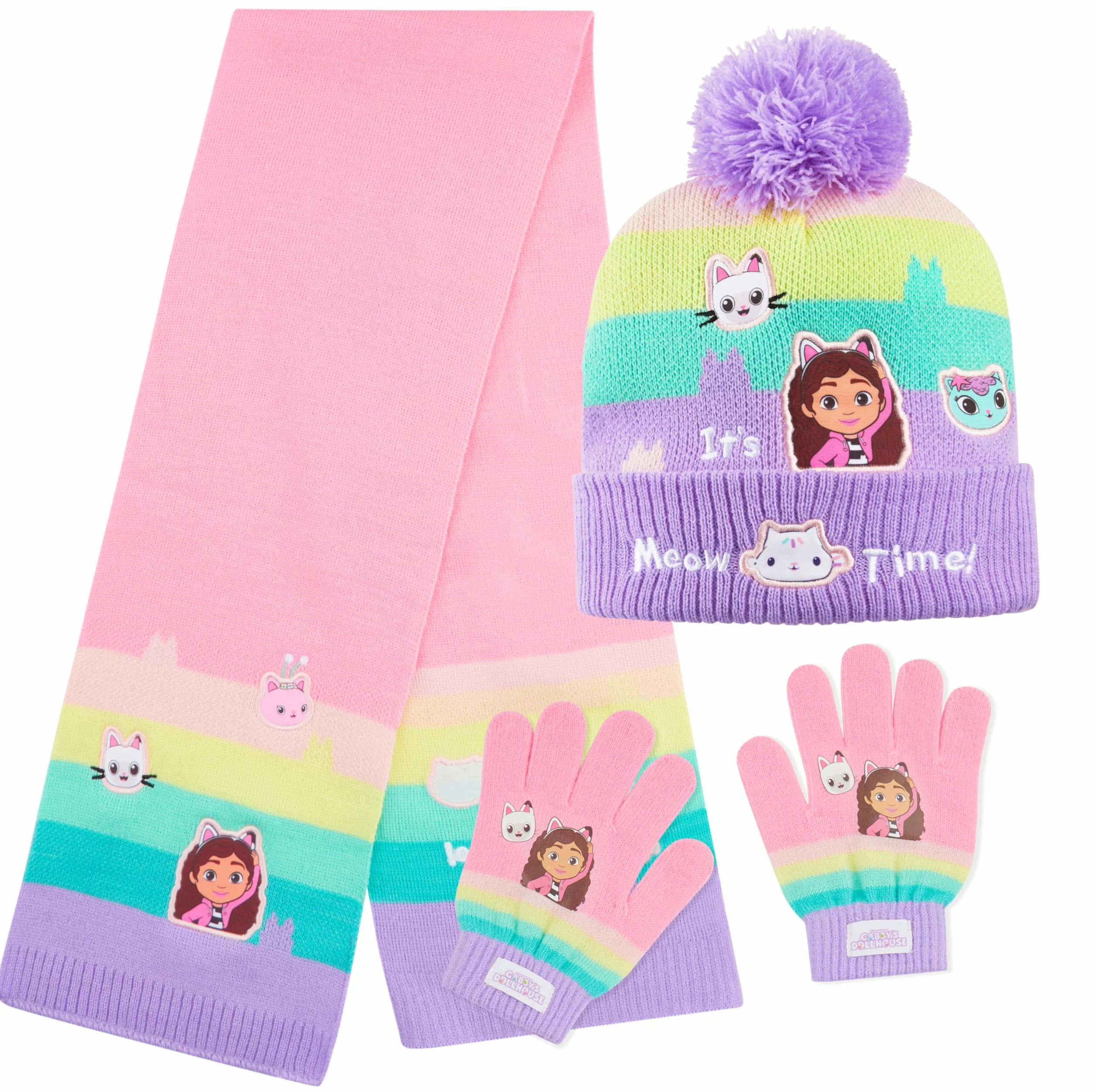 Gabby's Dollhouse Ensemble d'Accessoires d'Hiver Fille, Bonnet, Écharpe et Gants - Cadeau Enfant