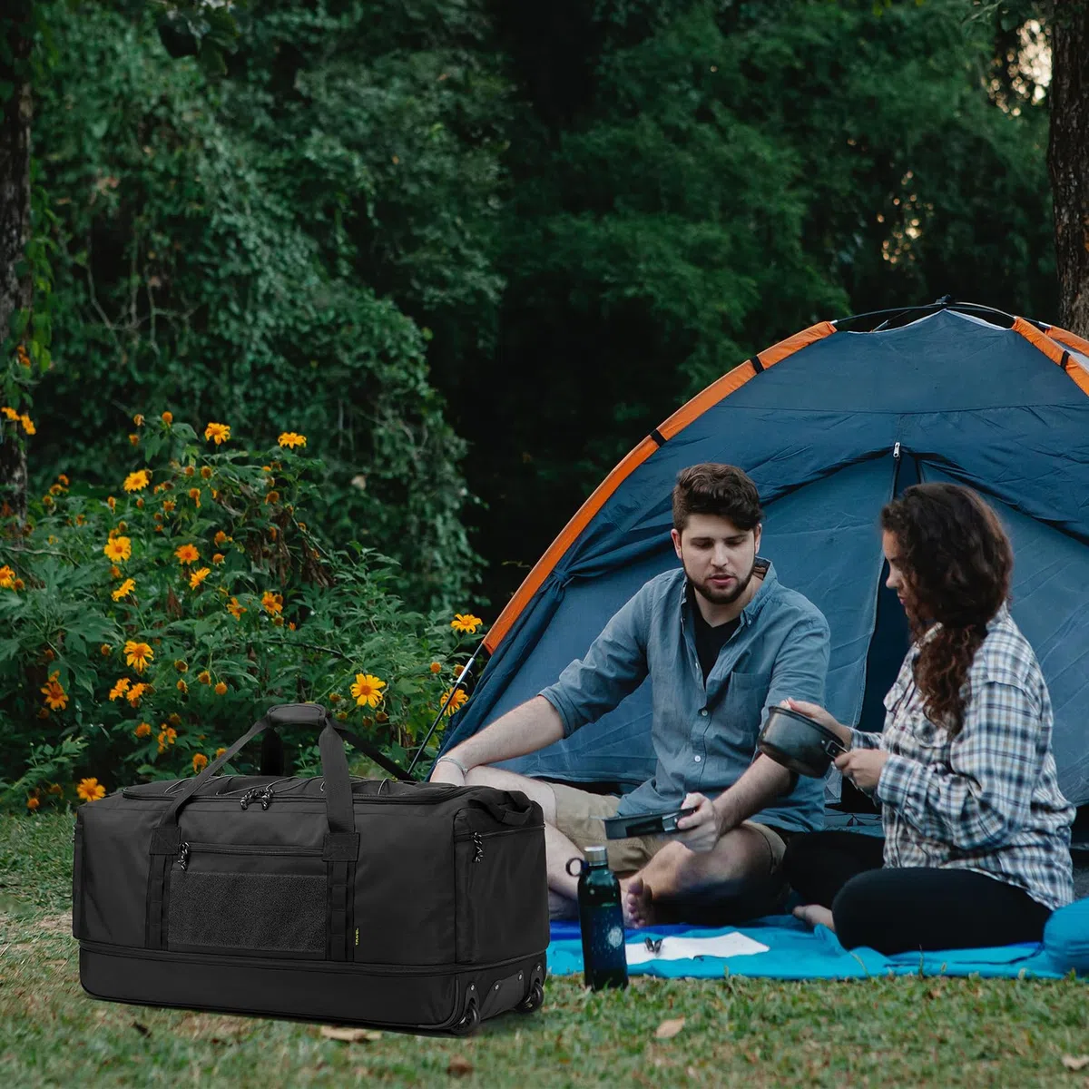 Laripwit Sac de Voyage Pliable à roulettes XXL 130-170L Extensible Sac de Sport avec roulettes 36'' Extra Large Sac à Bagages Souple avec Poignées Multiples, Noir