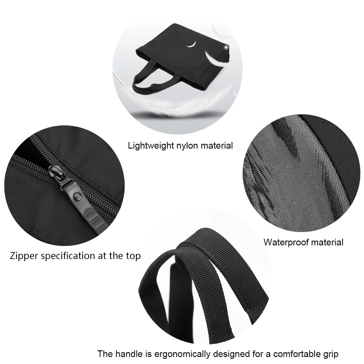 zhongningyifeng Sac fourre-tout pour homme de 14 pouces en nylon imperméable léger d'affaires décontracté noir sac à main pour le travail, l'école, les voyages, Noir, L