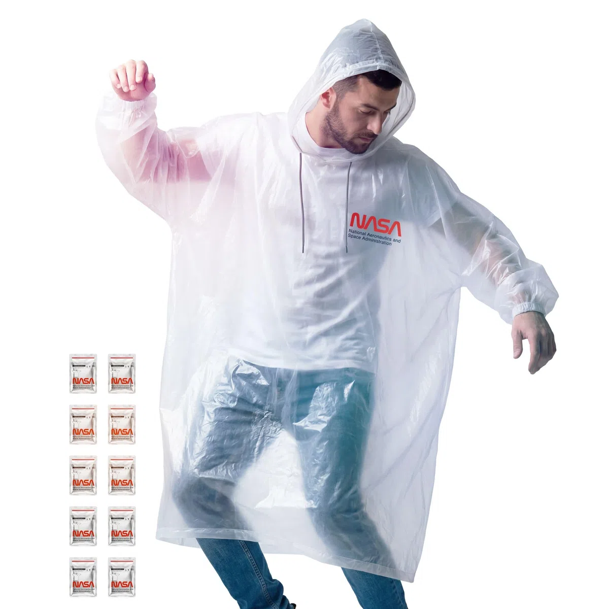 NASA Ponchos de Pluie Adultes (Lot de 4/10), Anti-Déchirure, Revêtement Ignifuge