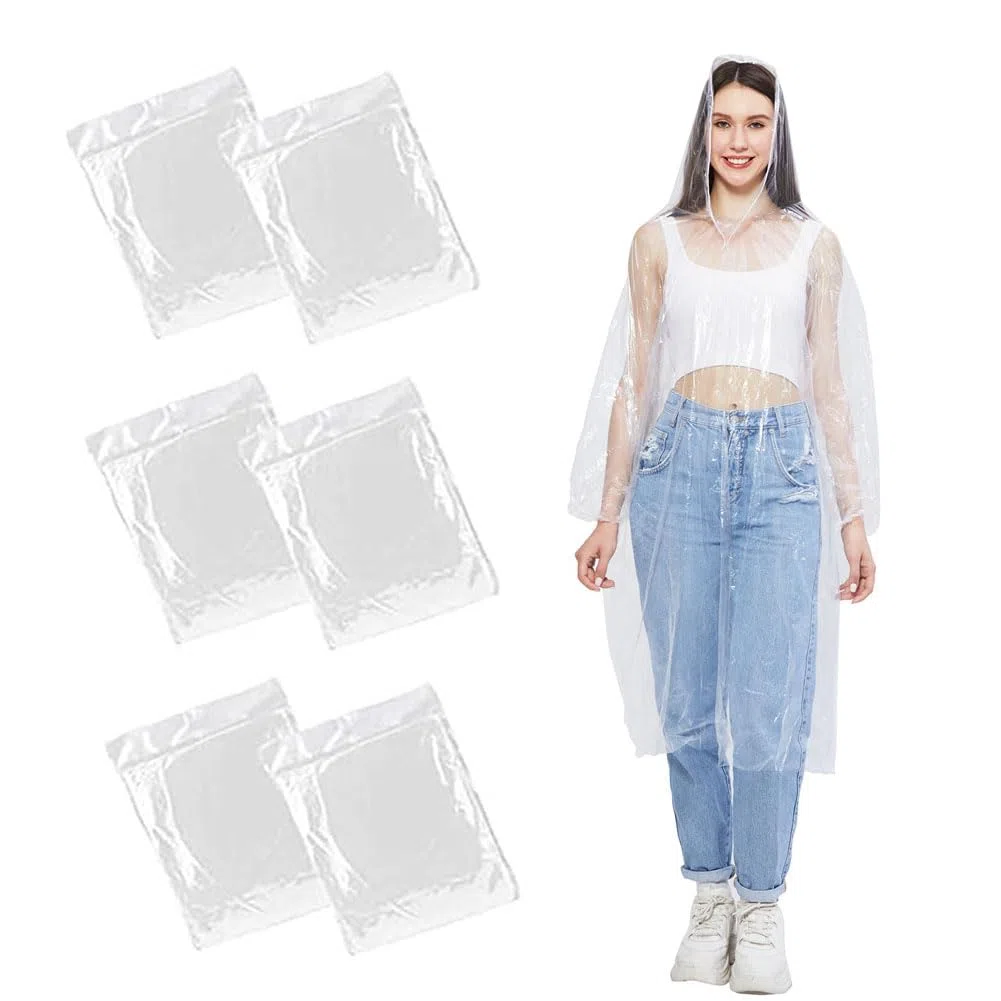 6pcs Ponchos Pluie Transparent Imperméable,Poncho Pluie transparent,Transparent Plastique Poncho Pluie,Extérieur Imperméable Poncho,Ponchos à Capuche Adulte Raincoat