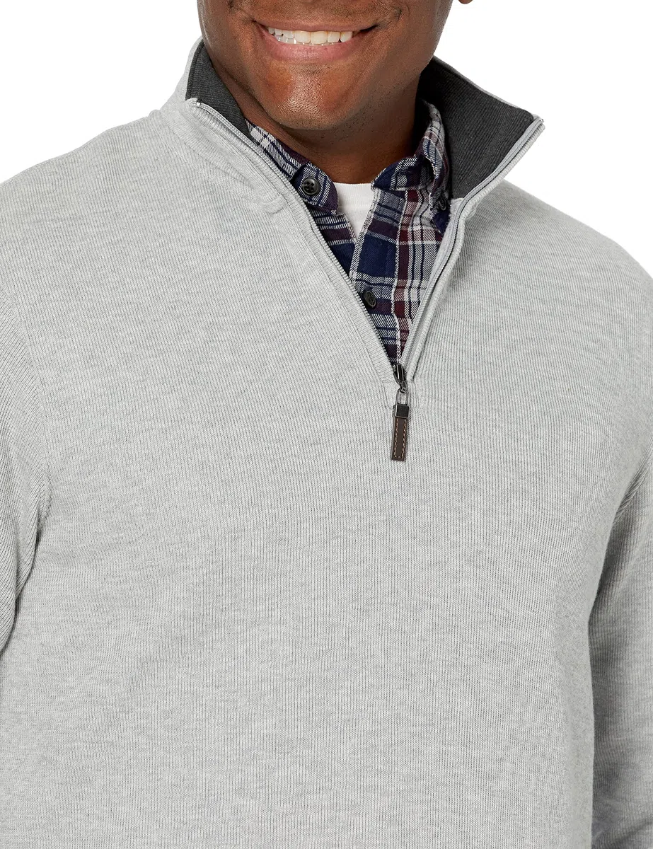 Amazon Essentials Homme Pull Finement Côtelé Zippé 1/4
