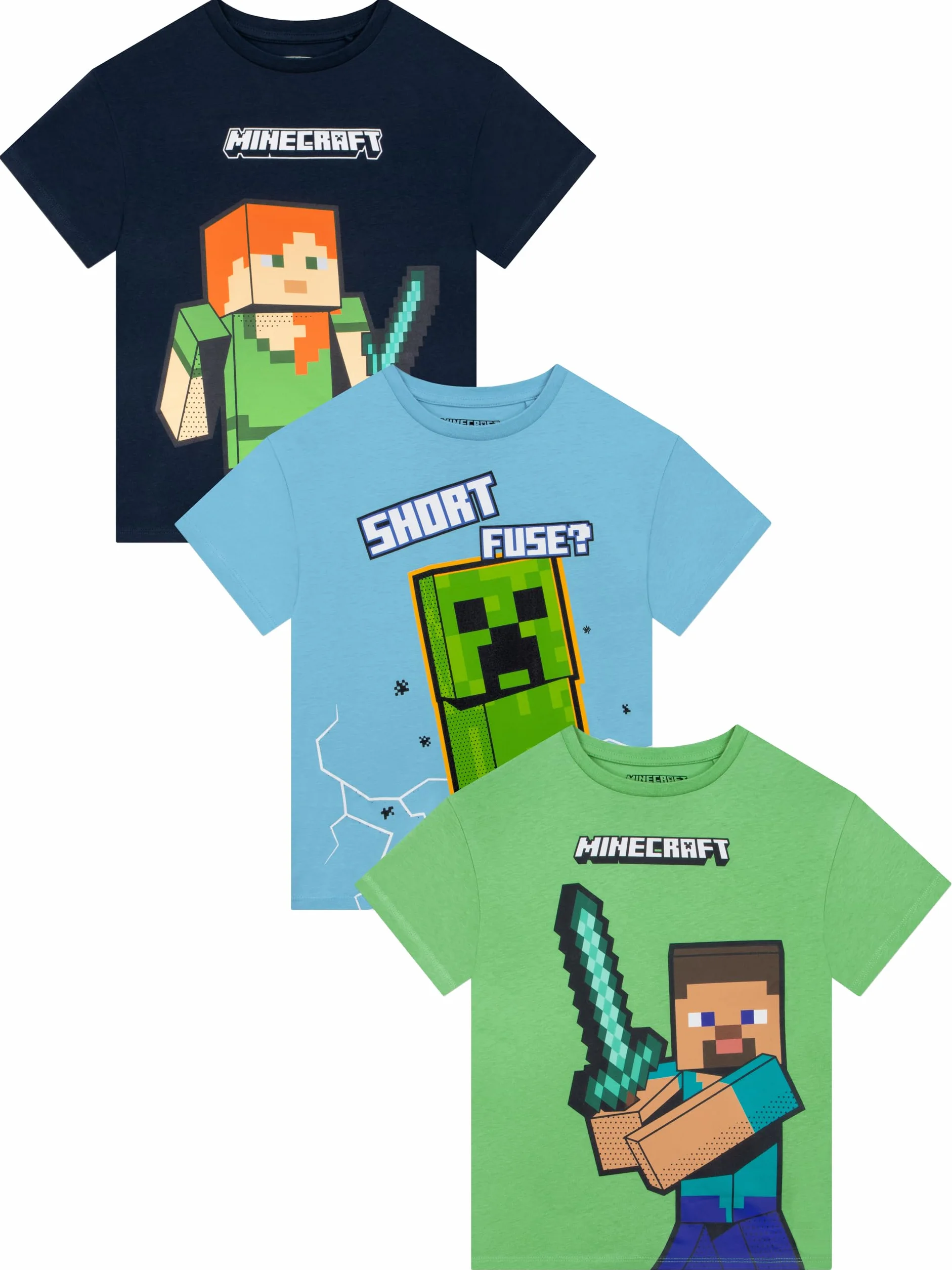 Minecraft T-Shirt pour Garçons, Lot De 3 T-Shirts Gaming pour Garçons, Pack Multiple De T-Shirts Enfants