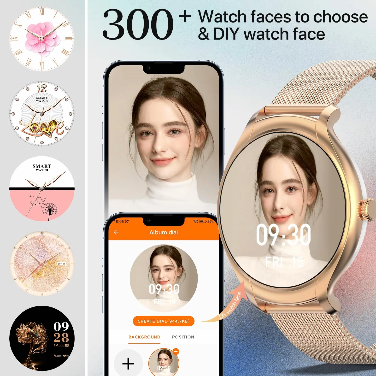 Montre Connectée Femme avec Appel Bluetooth, 1.39" inch Touchscreen Montre Intelligente avec 113 Modes Sport Fréquence Cardiaque Moniteur de Sommeil Assistant Vocal Chronometre pour Android iOS