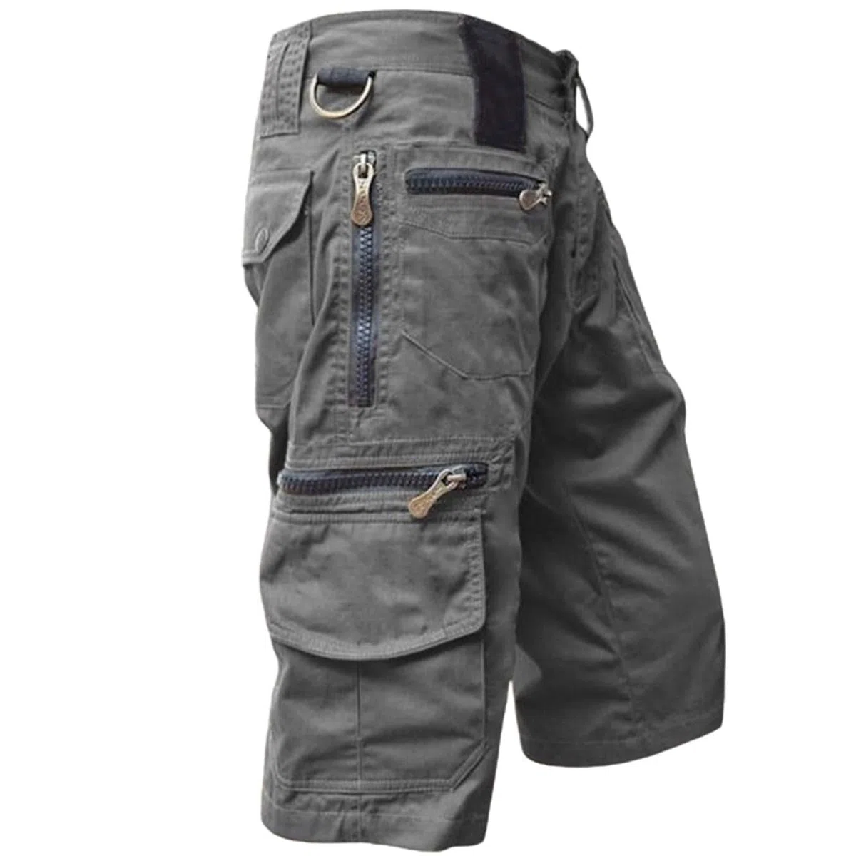 Short cargo en coton sergé pour homme, multi-poches, léger et décontracté avec poches zippées, coupe droite, pantalon de travail en plein air