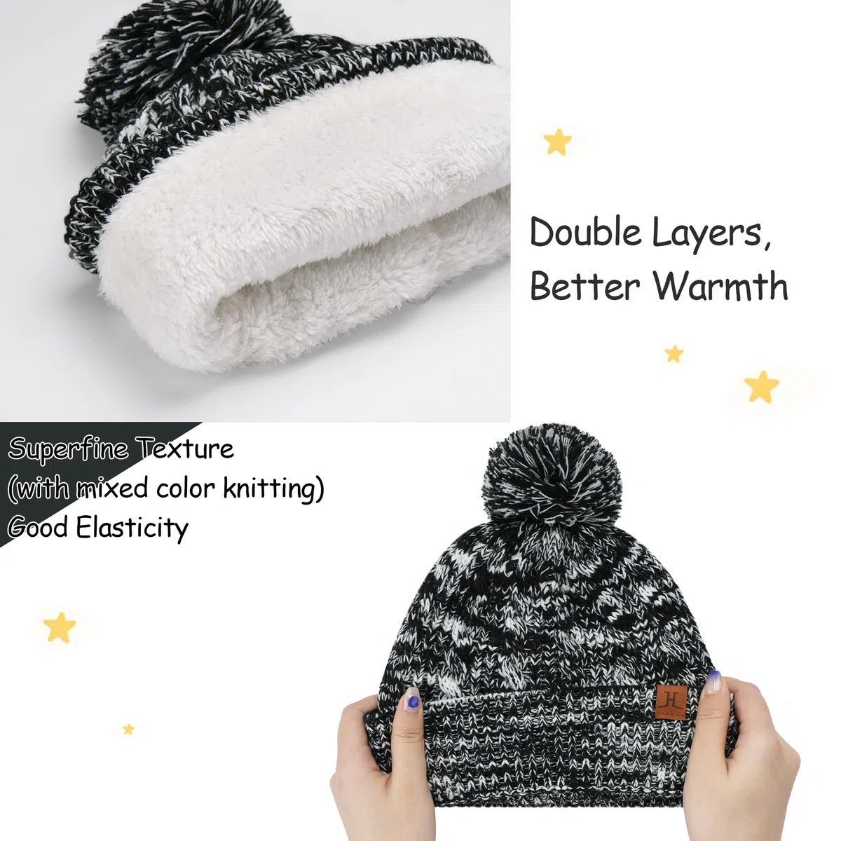 Bebes Enfants Bonnet Pompon Hiver Echarpe Gants Ensemble Cache-Cou avec Polaire pour 0 3 6 Mois 0-8 Ans Cadeaux pour Filles Garçons