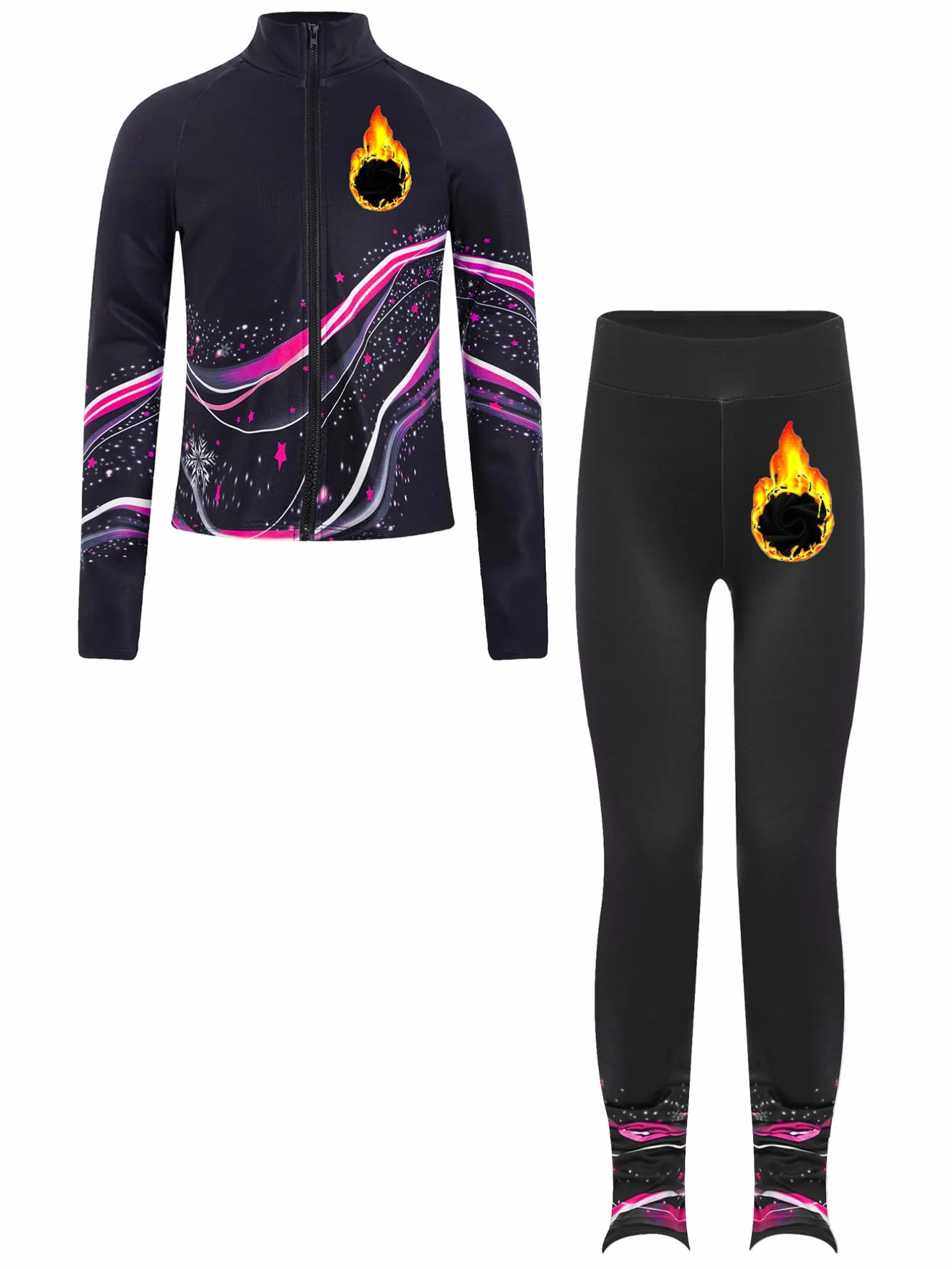 ranrann Ensemble Patinage Artistique Fille Veste Chaud Polaire avec Pantalon Collant Legging Tenue Patinage sur Glace Sport A Rose vif 5-6 ans