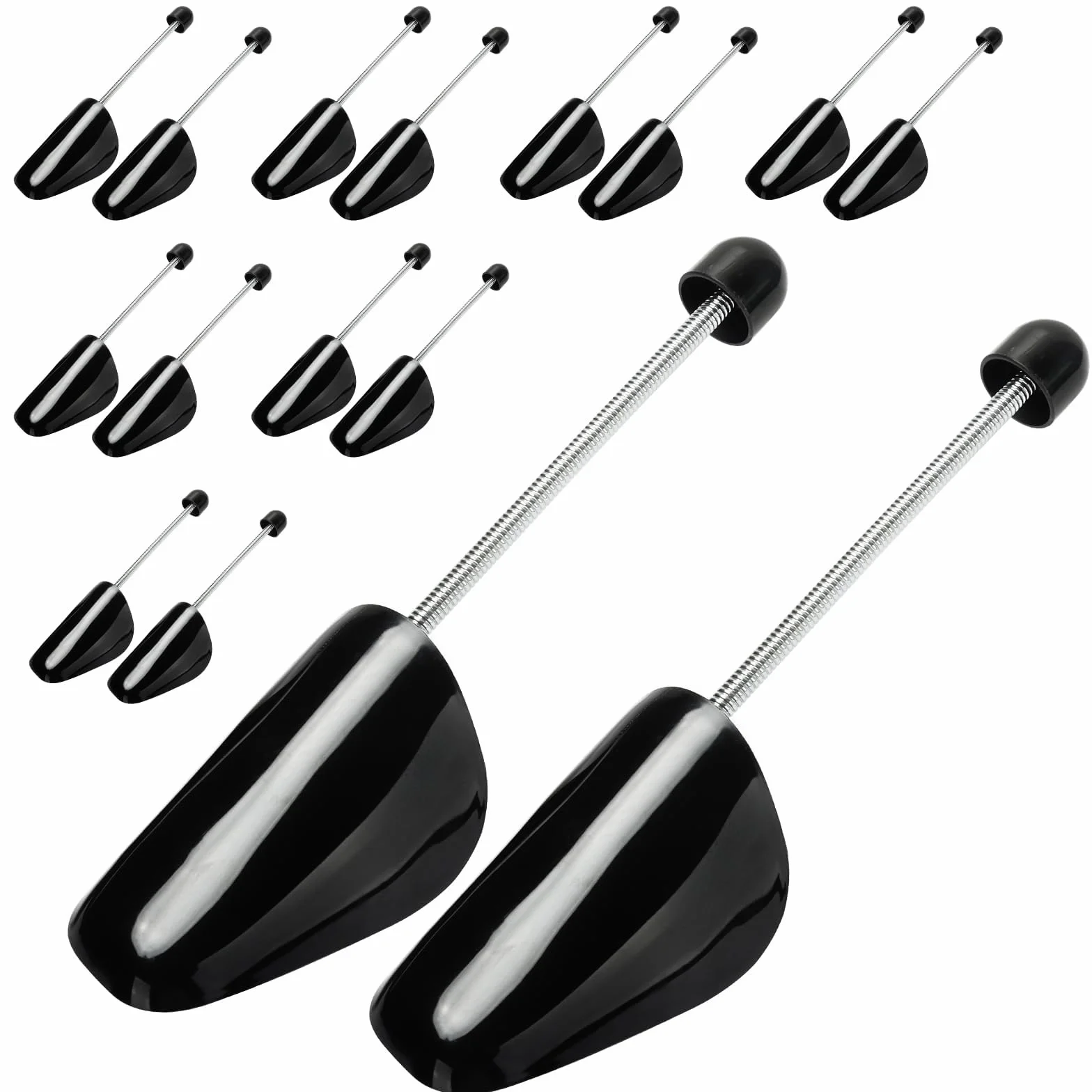 UCAMP Lot de 8 Paires Embauchoirs en Plastique - Embauchoirs Chaussures Avec Ressort Spirale,Forme Chaussure,D'embauchoirs en Plastique à Longueur Réglable Taille Homme, 38 À 47, Noir