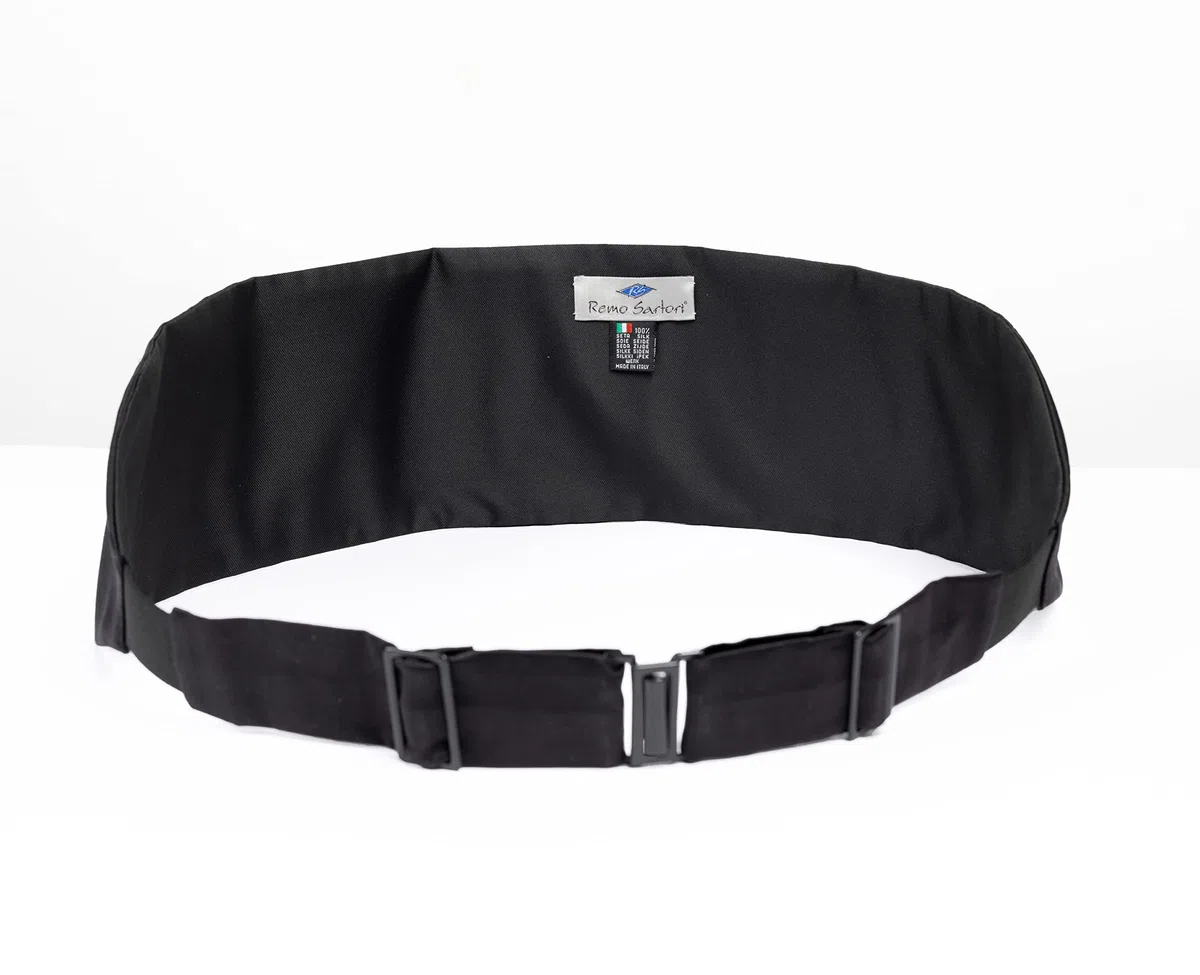 Remo Sartori Made in Italy Satin Noir Ceinture de Smoking Homme, Ajustable, Soie
