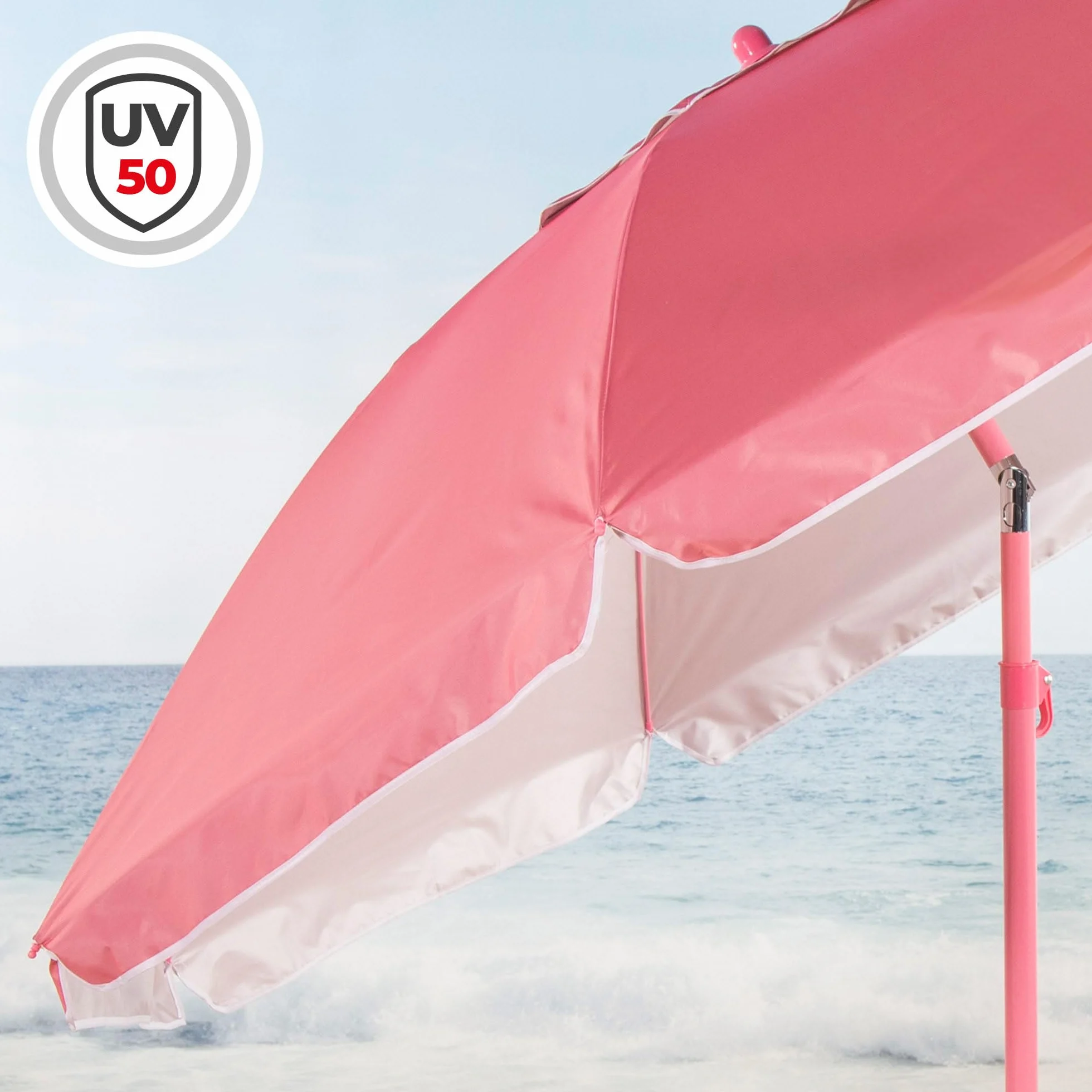 AKTIVE BEACH 62484 Parasol de plage inclinable avec protection UV50, 8 baleines, matériau Oxford, avec ventilation, pour extérieur Rose 220 cm