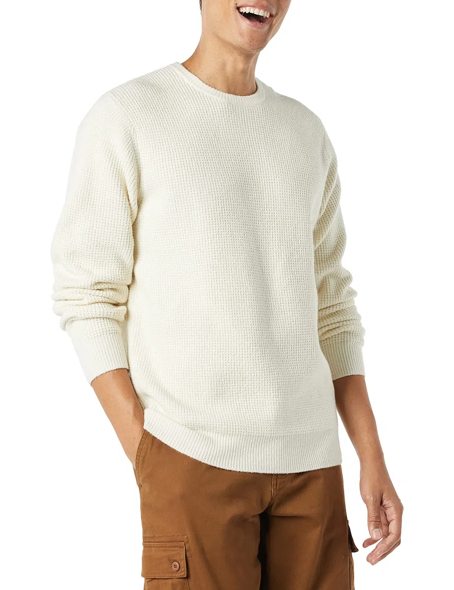 Amazon Essentials Homme Pull Ras-du-Cou, à Manches Longues, Point Gaufré, Doux Au Toucher