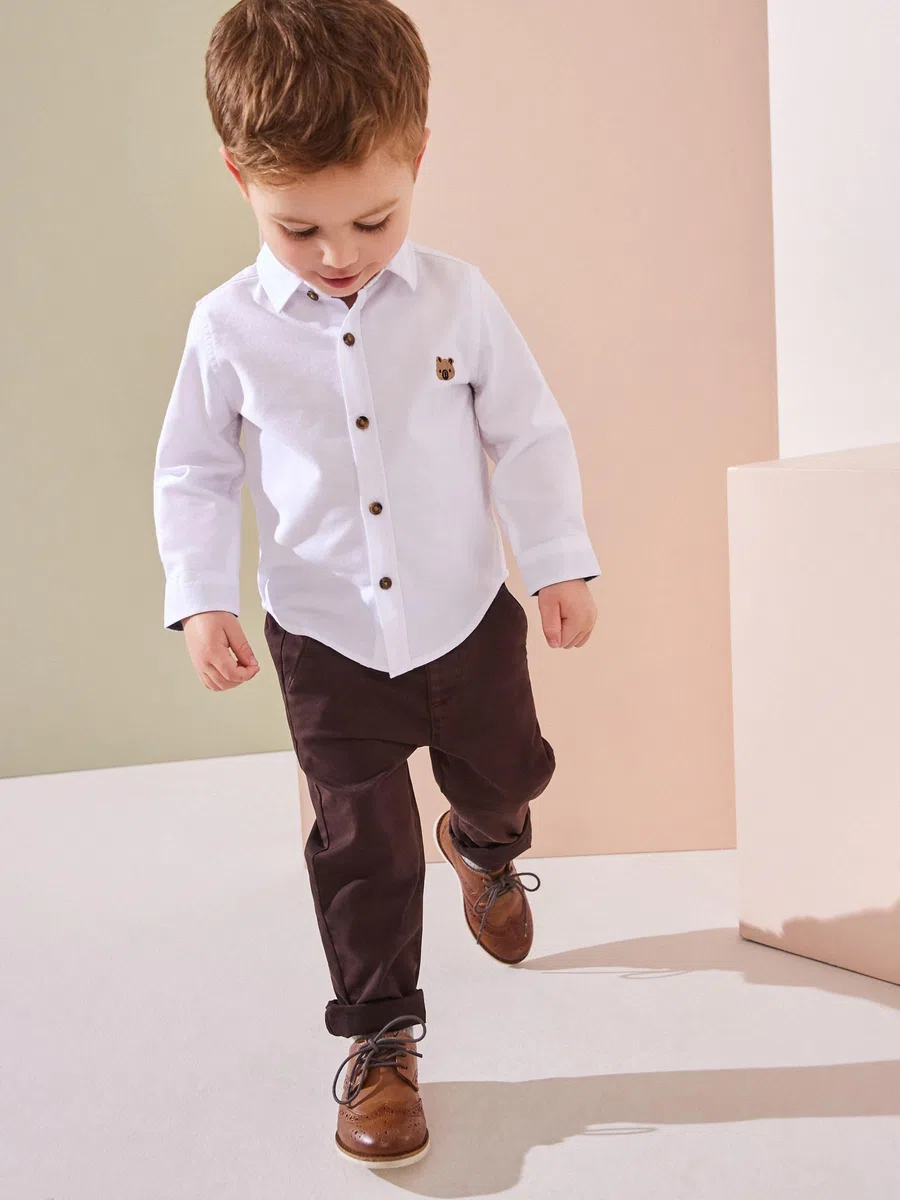 NEXT Garçon Chemise Oxford à Manches Longues White Character 9 Mois-12 Mois