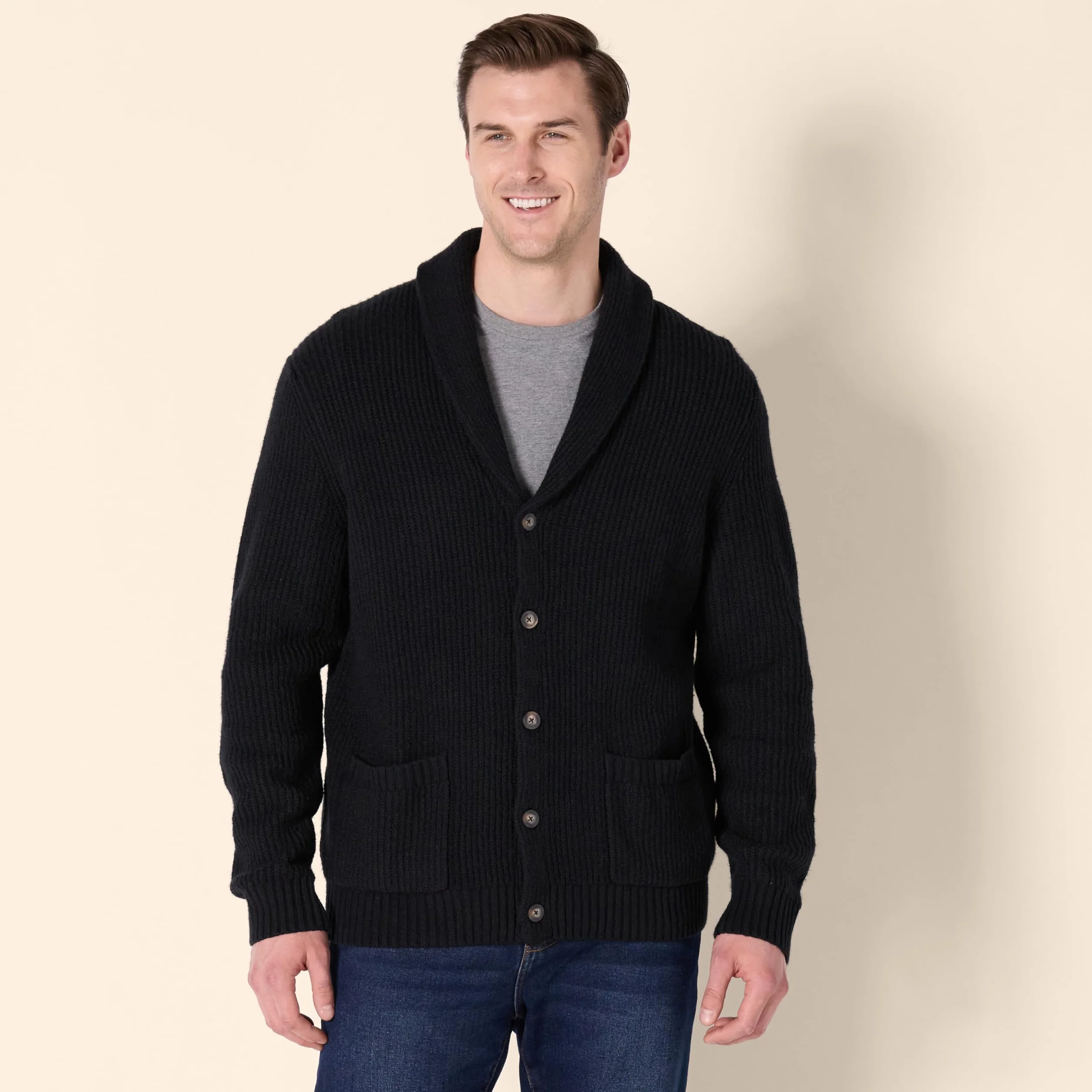 Amazon Essentials Homme Cardigan à Manches Longues et Col Châle, Doux Au Toucher