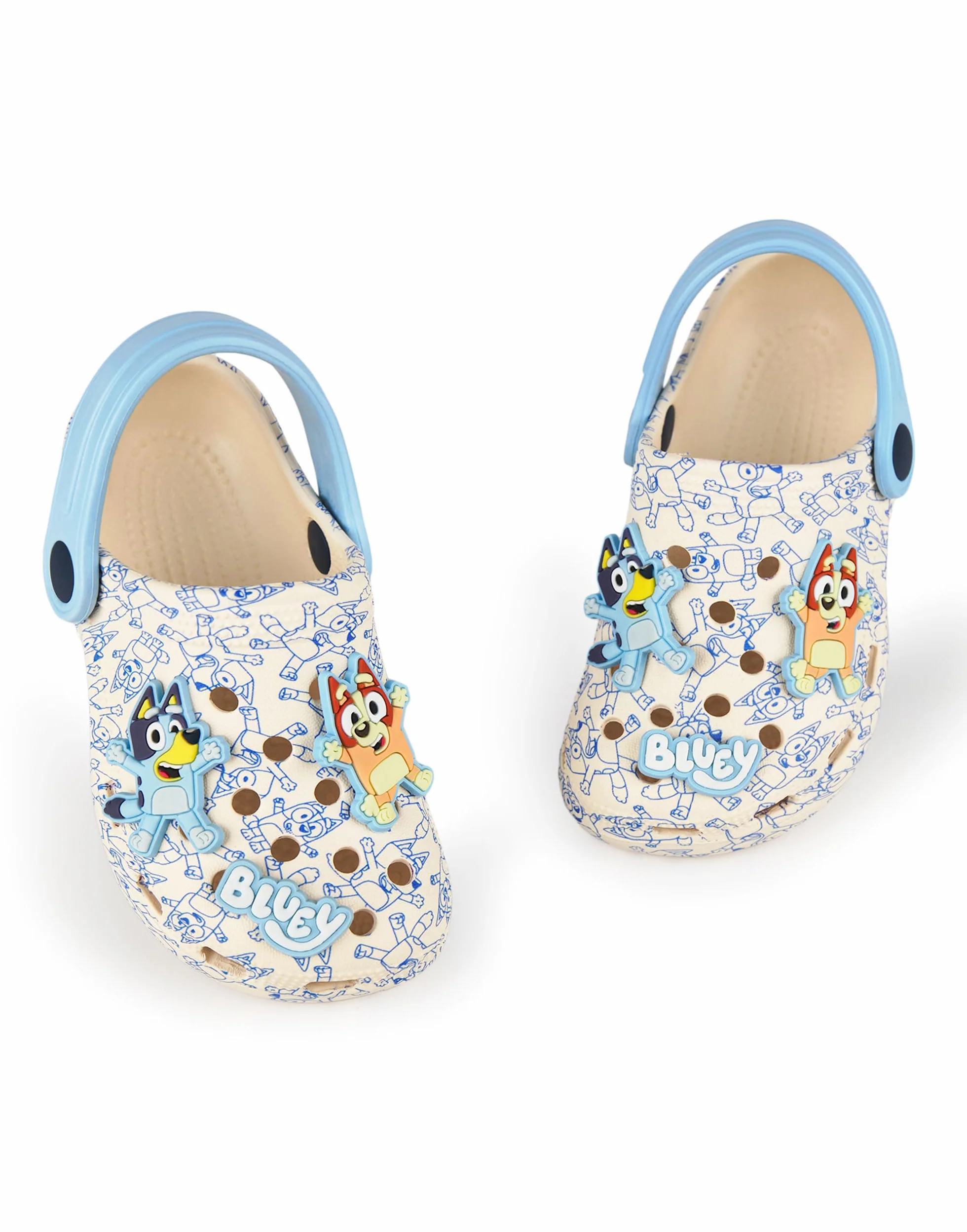 BlueY Sabots pour garçons | Chaussures Enfant à Enfiler avec Breloques Chiot Fantaisie Beige et Bleues | Sandales imprimées pour l'intérieur et l'extérieur avec Bride Ajustable