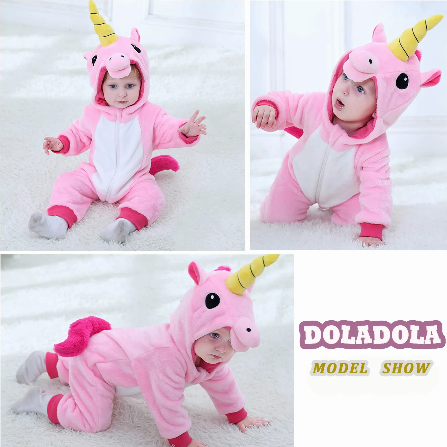 Bébé Garçon Filles Flannelle Animal Pyjama À Capuche Licorne Unésies