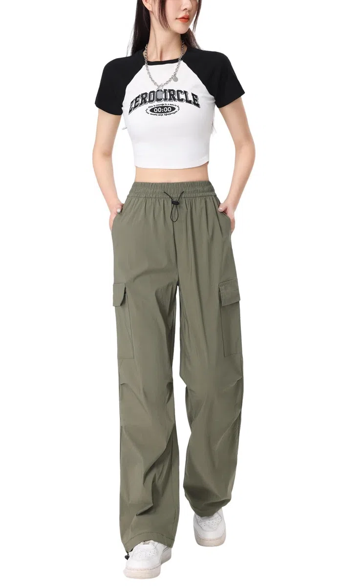 Pantalon Cargo Femme Strech Large Pantalons de Travail à Séchage Rapide Elastique Taille Haute Multipoche Y2K Streetwear