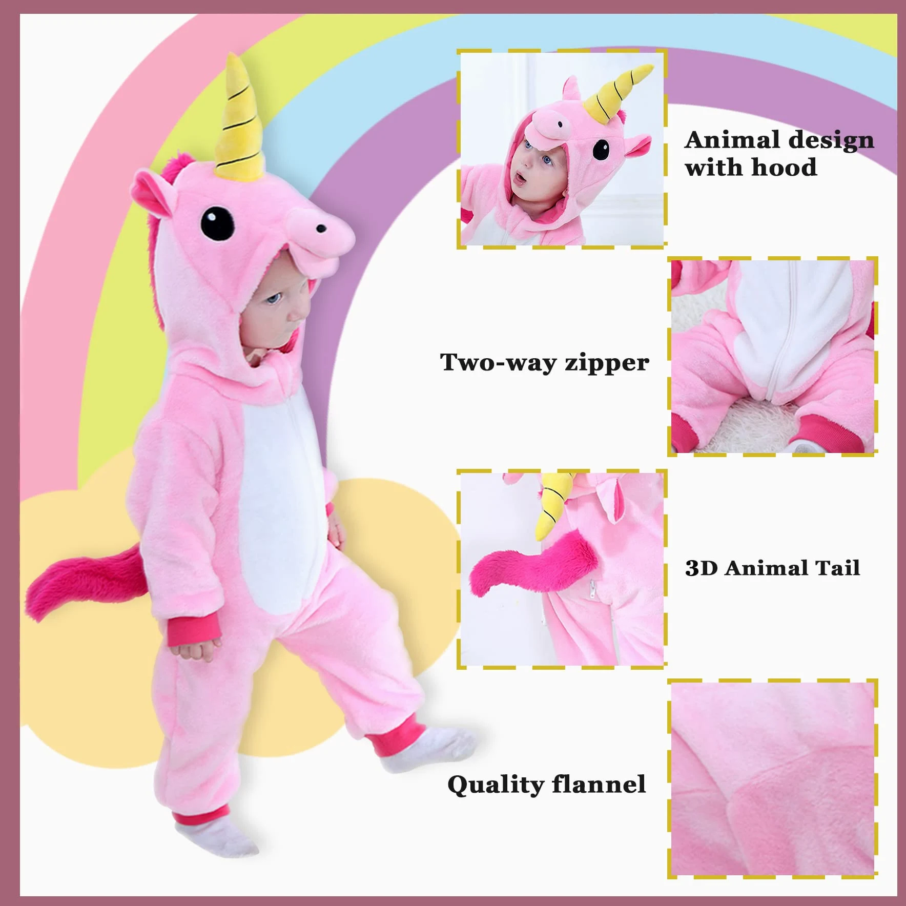 Bébé Garçon Filles Flannelle Animal Pyjama À Capuche Licorne Unésies