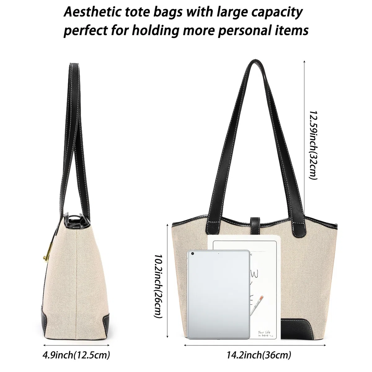 SENDEFN Sac Cabas Femme Sacs a Main Simple Grande Capacité, Sac Ordinateur Femme Portable avec Fermeture éclair et Poche Intérieure pour le Travail, l'école, le Shopping
