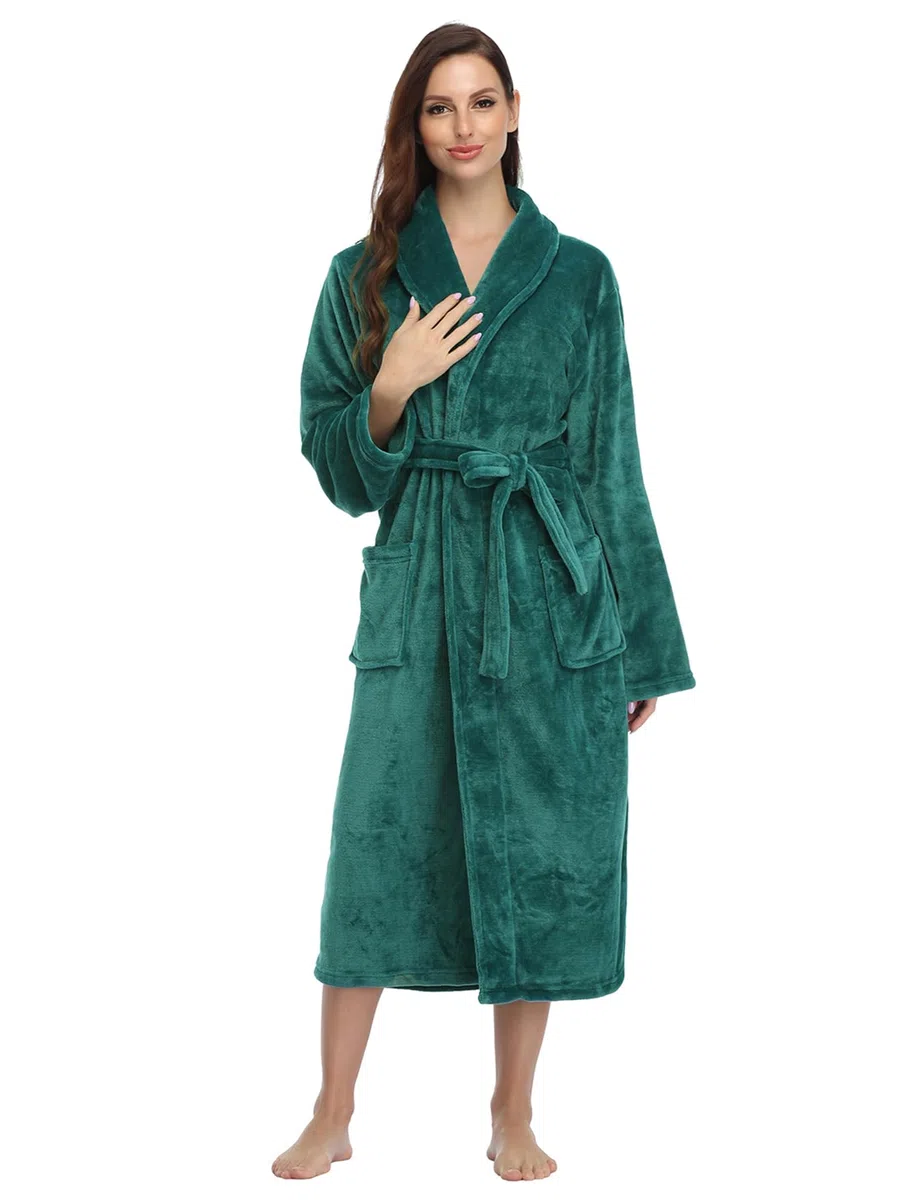 RONGTAI Peignoir long en polaire pour femme
