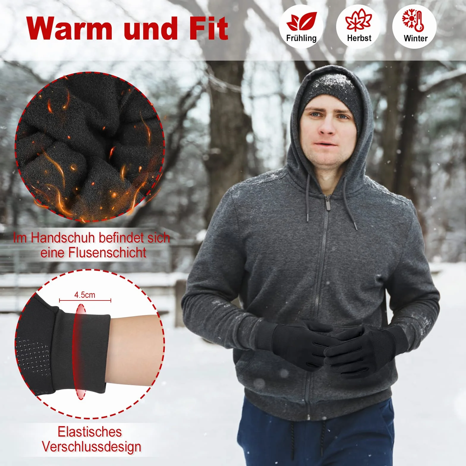 HASAGEI Gants de course en polaire pour écran tactile - Pour homme et femme - Pour l'extérieur