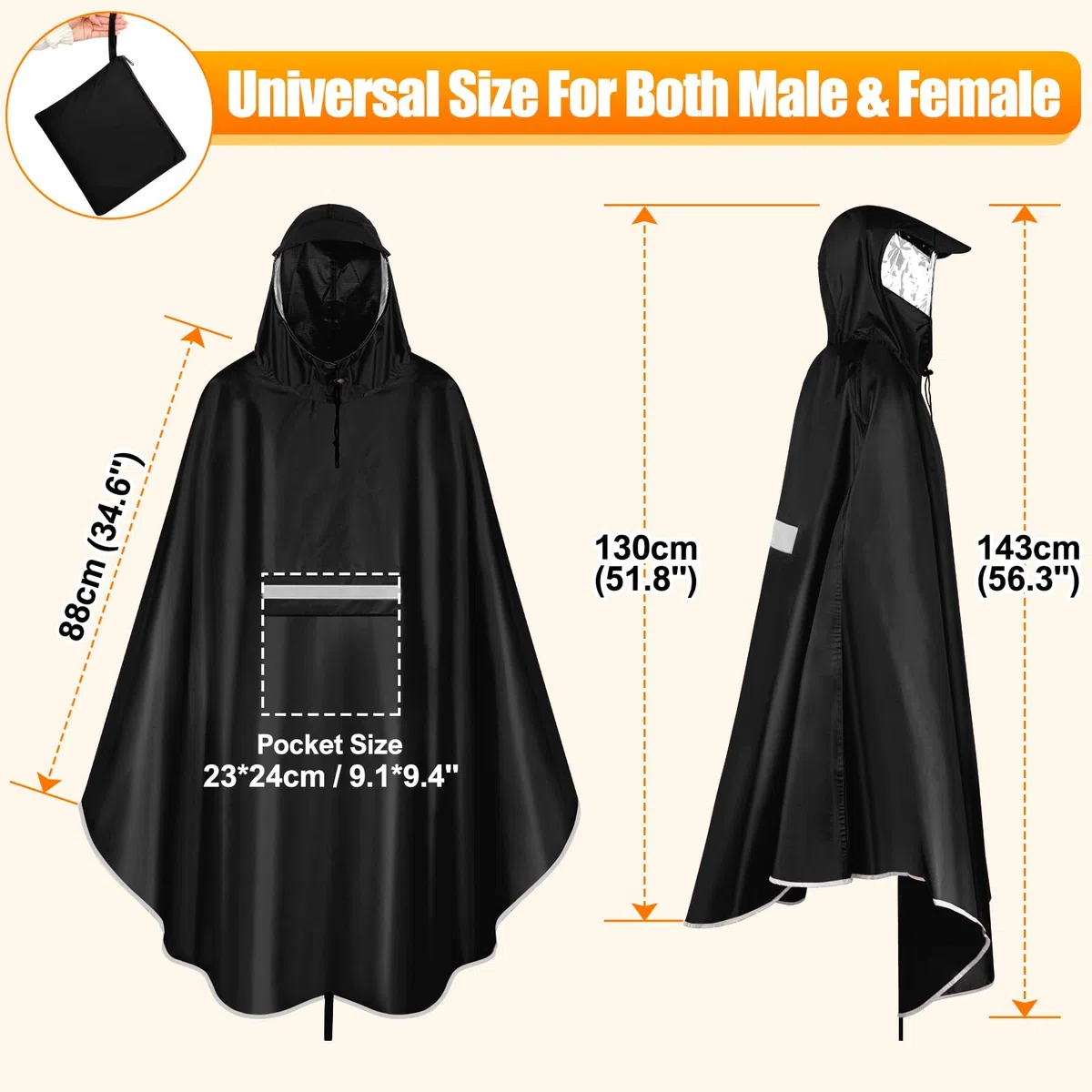 Cape Pluie Velo Portable Léger Poncho Pluie Velo Imperméable Vêtements Avec Reflechissant Unisexe Poncho Pour Homme Femme