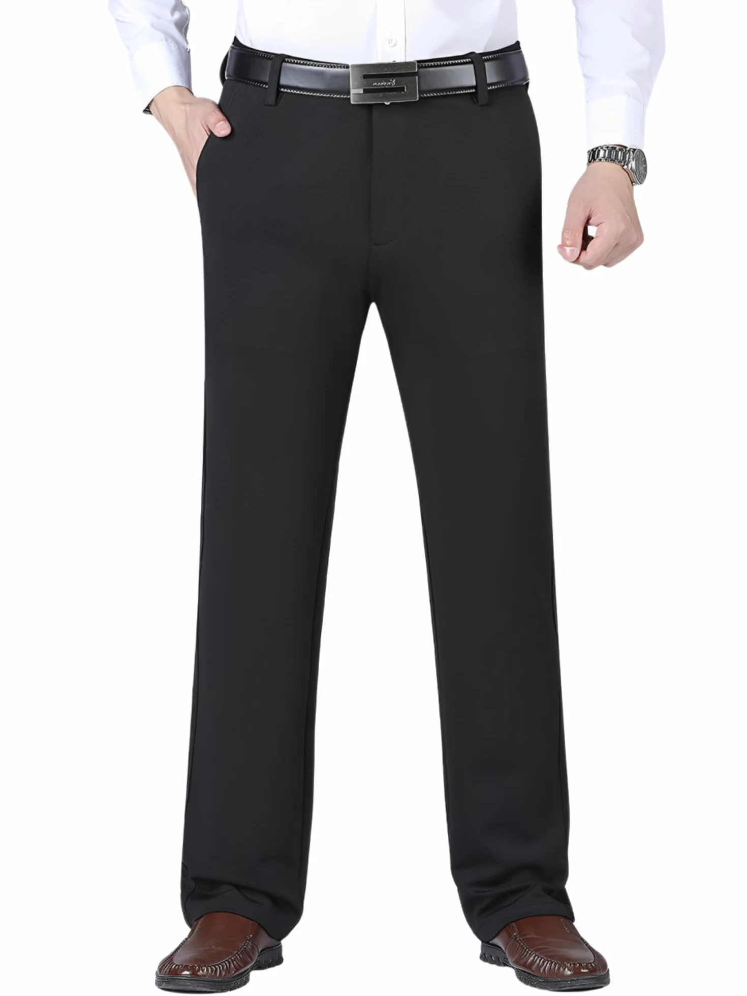 MAGIC SELECT Pantalon de Robe Homme Élégant. Pantalon de Costume, Coupe Droite avec Plis et Poches à Utiliser au Bureau, au Travail, au Serveur, au Commis de Magasin (Printemps-été)
