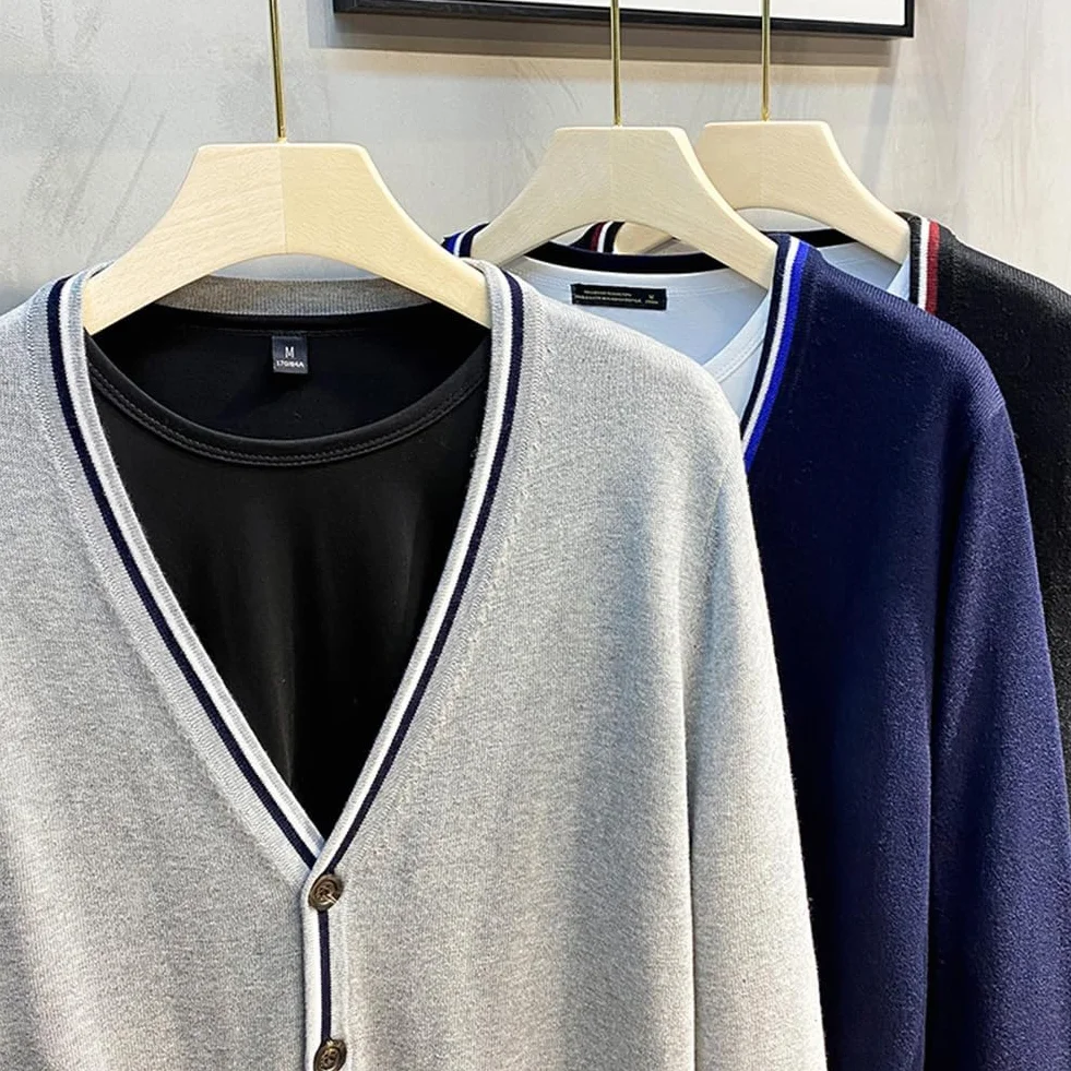 Cardigan pour Hommes avec Boutons, Gilet en Tricot Léger pour Homme