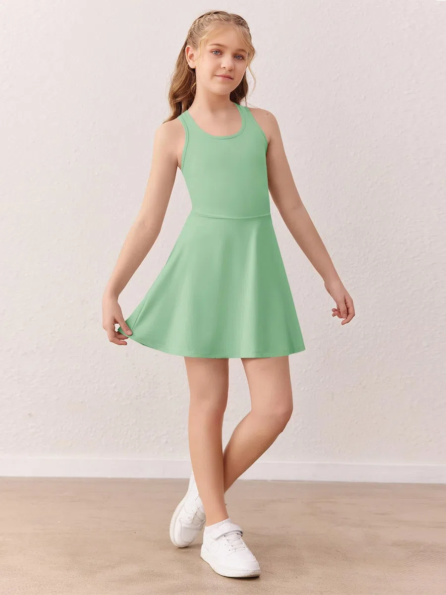 Haloumoning Robe de tennis sans manches pour fille - Dos nageur - Robe de golf pour l'école - Tenue de sport avec poches courtes