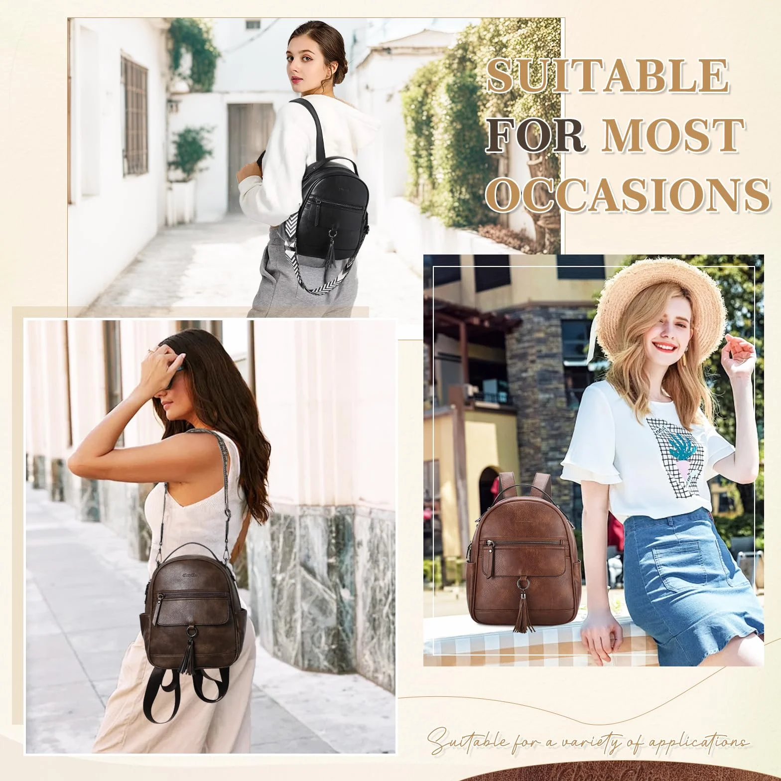 Chase Chic Petit Sac à dos Femme,Sacs à Main Portés Dos Femme en Cuir,Sacs à Dos Cartable avec Sangle de Guitare Amovible