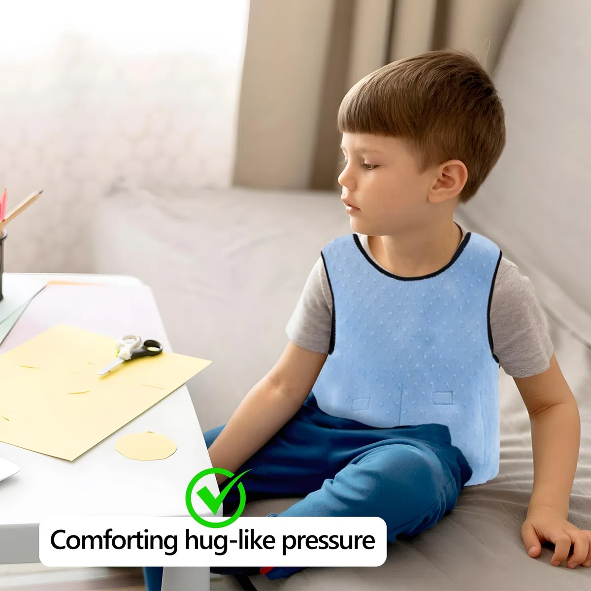 Enfant Weighted Vest, Gilet Ajustable Enfant, Outil D'aide à La Psychomotricité pour Enfants, Vêtement Sensoriel pour Autistes, Enfants de Tdah, Confort par Pression Profonde un Sentiment de Sécurité