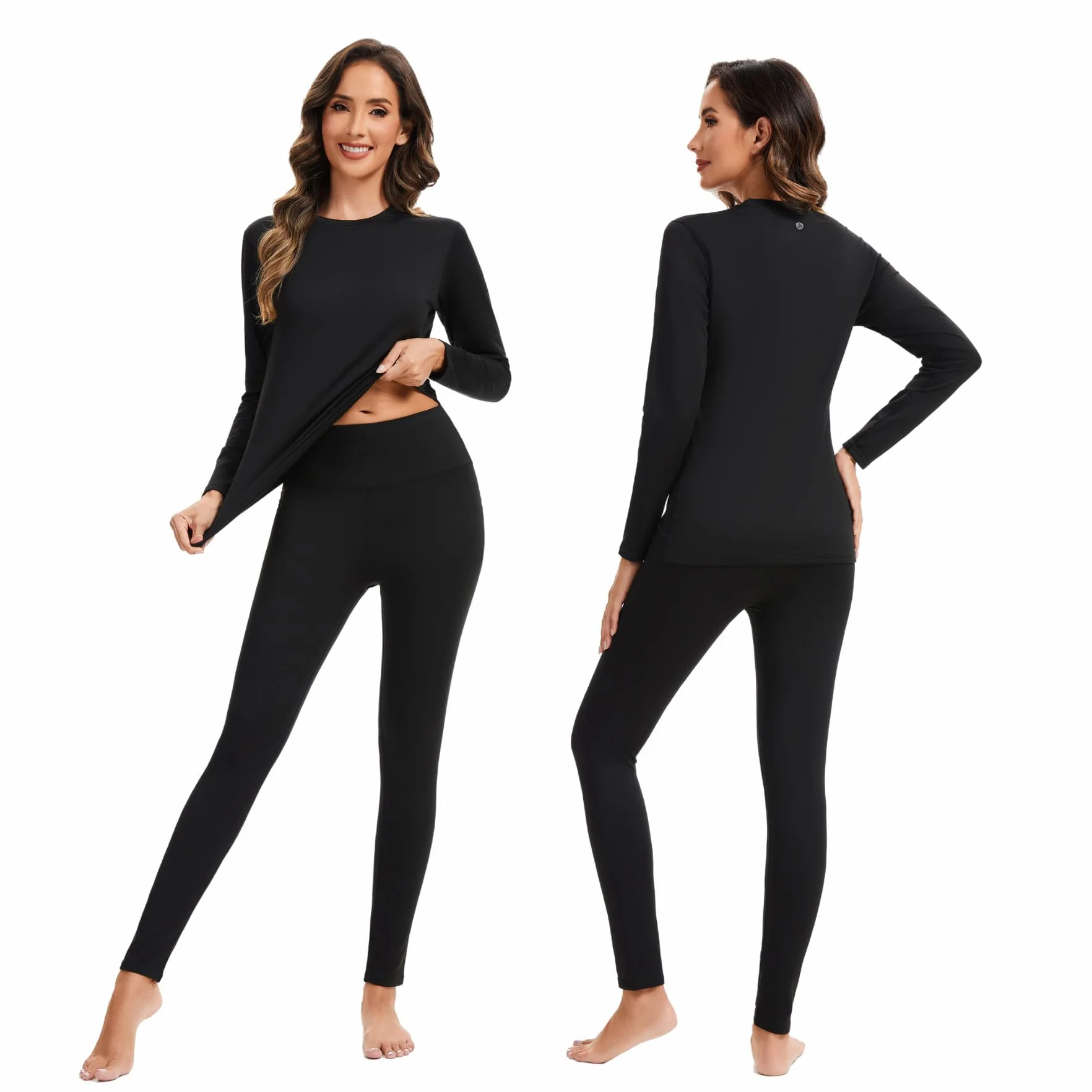 AMZSPORT Set de sous-vêtements Thermiques pour Femme - Combinaison Hiver Respirante avec Doublure Polaire, Haut Manches Longues & Leggings Doux pour Ski et Activités Extérieures