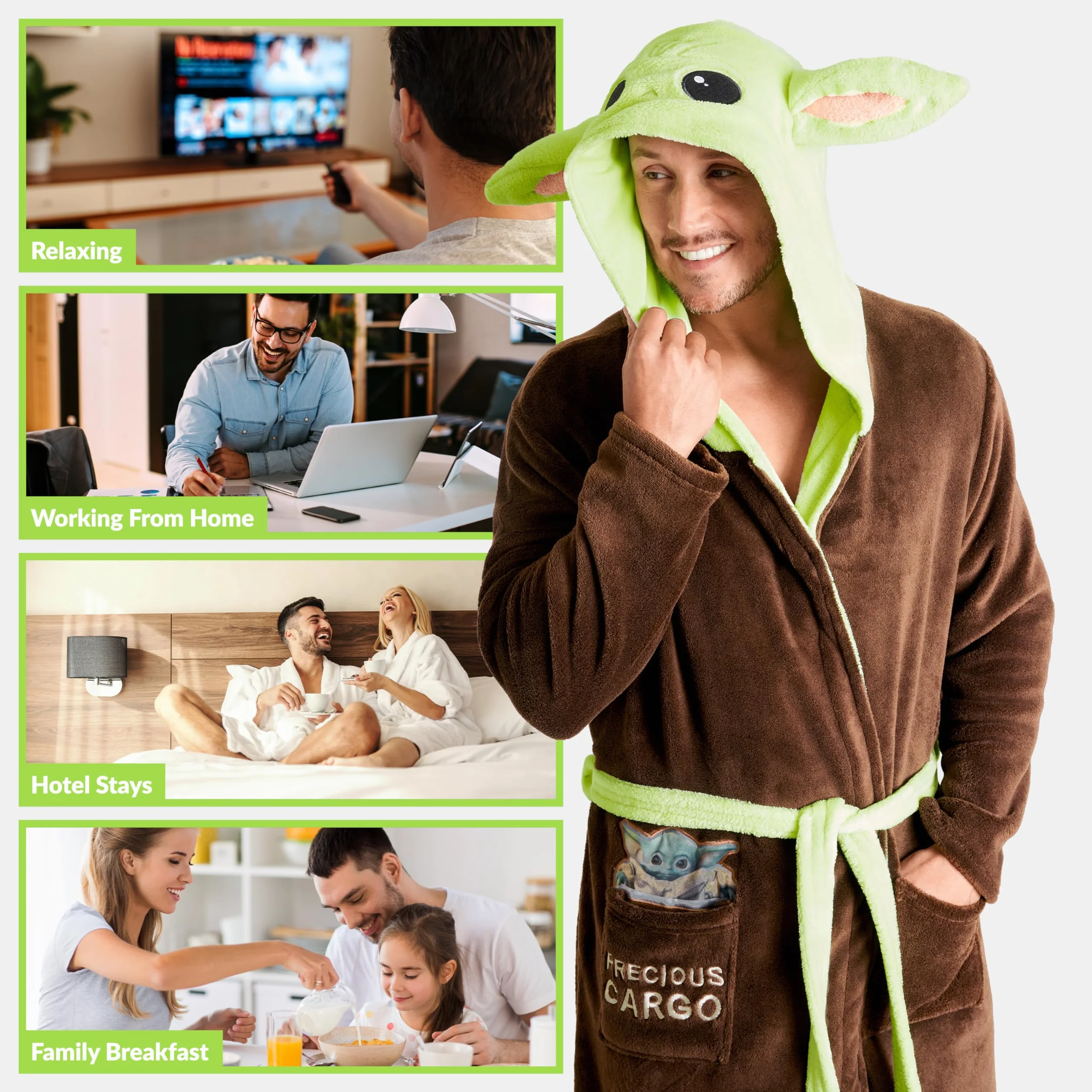 Disney The Mandalorian Baby Yoda Robe De Chambre Homme, Peignoir En Polaire Avec Capuche De Bébé Yoda, Idée De Cadeau Geek Pour Adulte Ou Ado Garçon