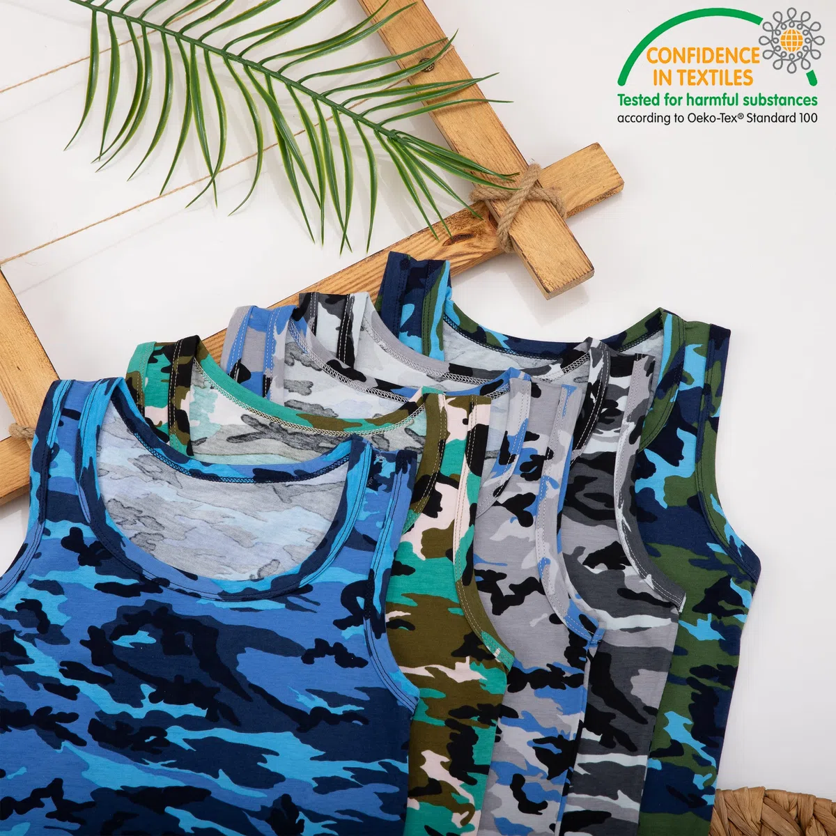 LOREZA Débardeurs/Maillots de Corps pour garçon - Coton - Camouflage - Tailles 24 Mois à 13 Ans - Lot de 5