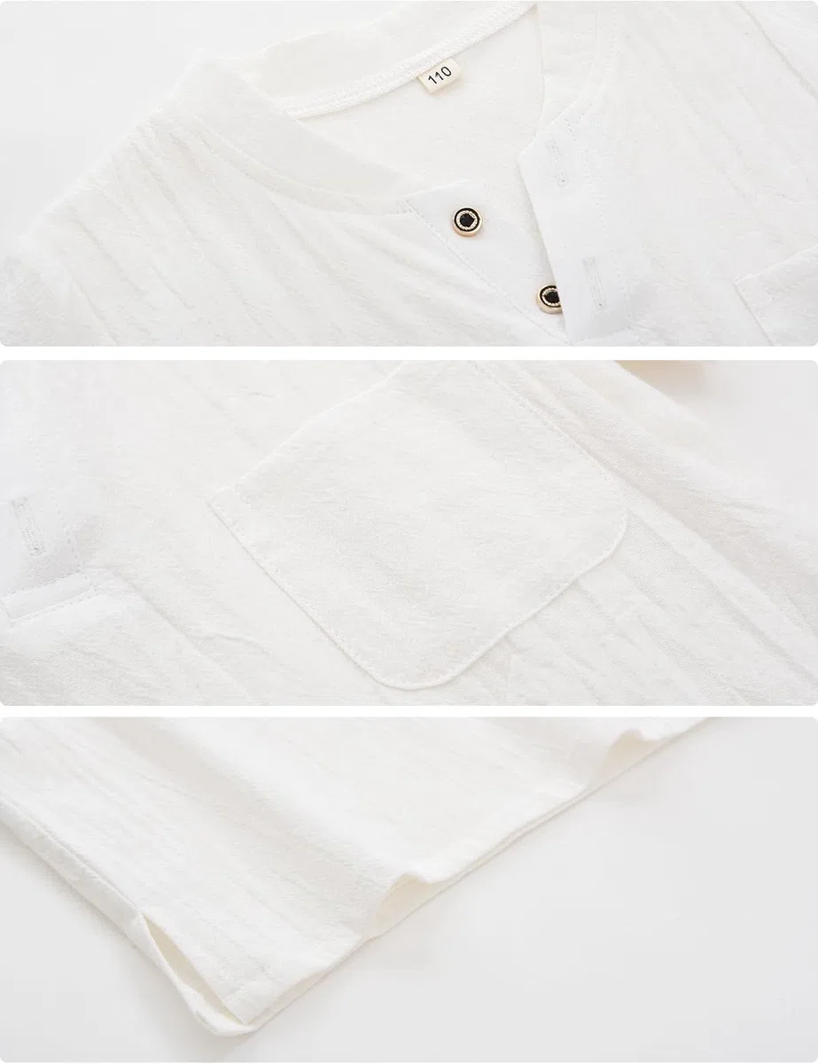 BINIDUCKLING Ensemble 2 pièces pour garçon avec col Henley et short - En coton et lin - Pour enfants de 4 à 14 ans