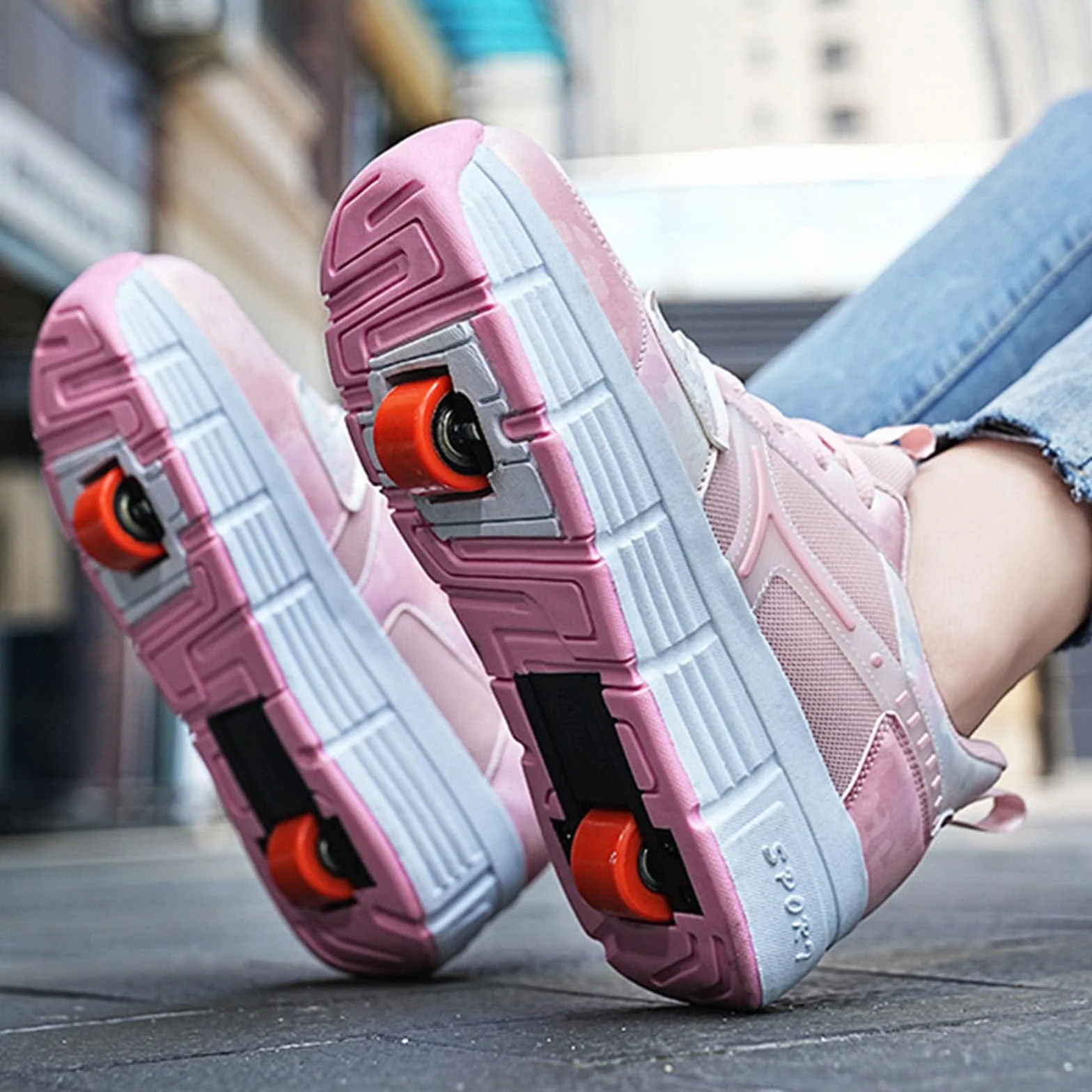 Surwin Chaussures roulettes Enfant, Chaussures de Skateboard à Lacets Fille Garçon avec Roues Arrière Rétractables, Basket à roulettes Sneakers Roller Respirant, 30 EU-41 EU