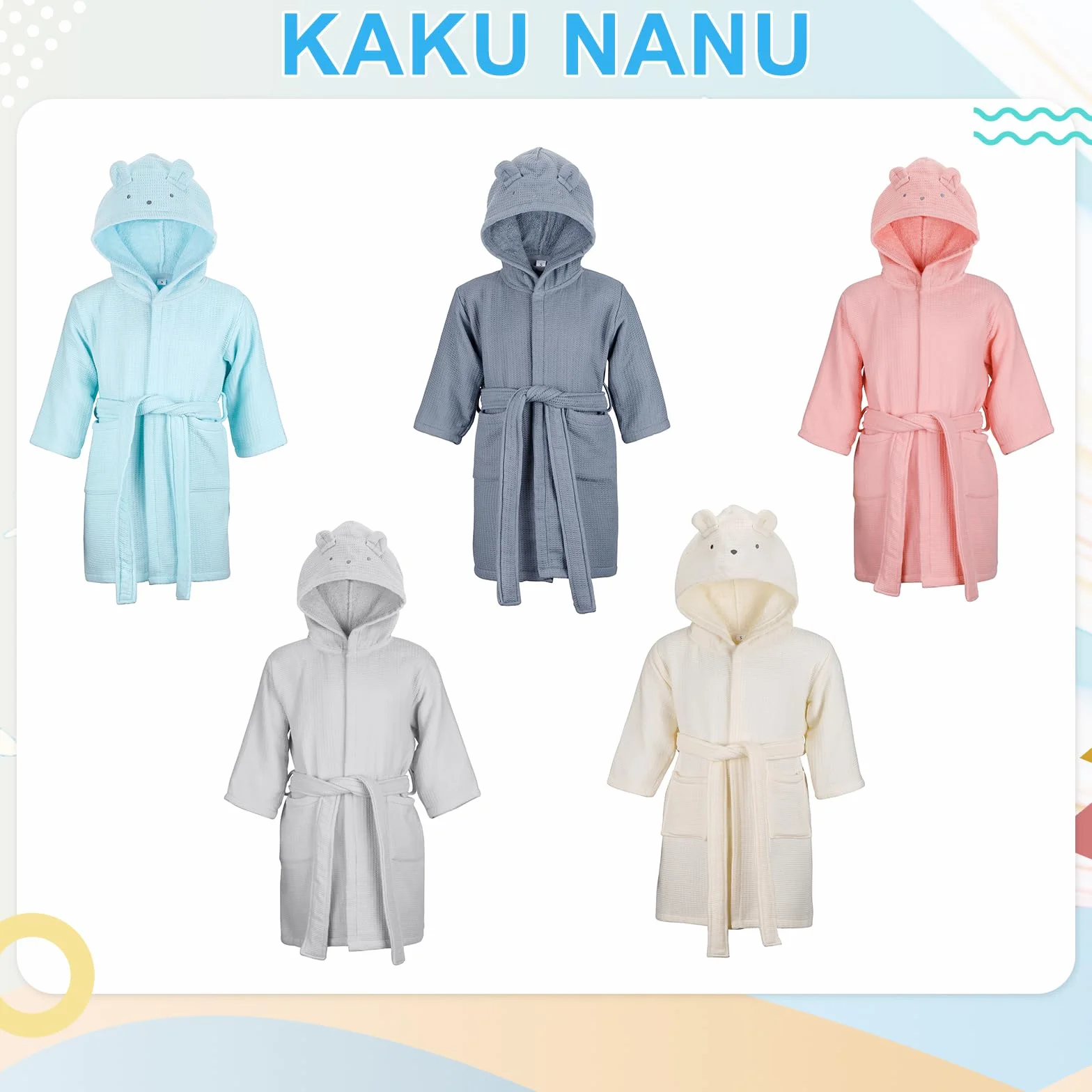KAKU NANU Peignoir de Bain Enfant 100% Coton Garcon Fille 2-10 Ans 5 Couleurs,Avec Ceinture,La Capuche,Douce et Absorbante Tissu Eponge Peignoir
