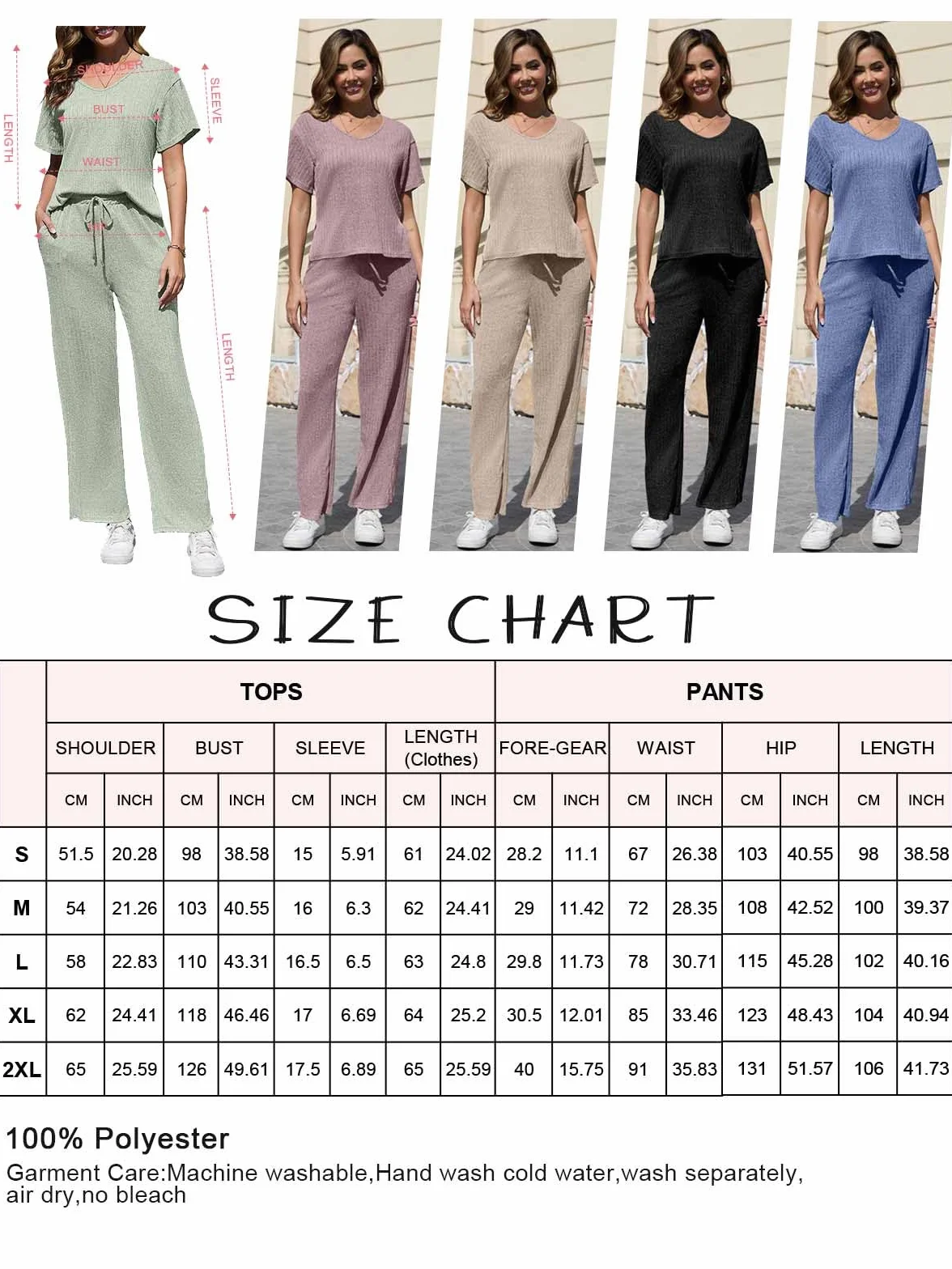 CheChury Ensemble Femme Pantalon et Haut Fluide 2 Pièces Manches Courtes Top Pantalon avec Poches Ensemble Deux Pièces Loungewear Casual Outfit Été Automne Survêtement Suit