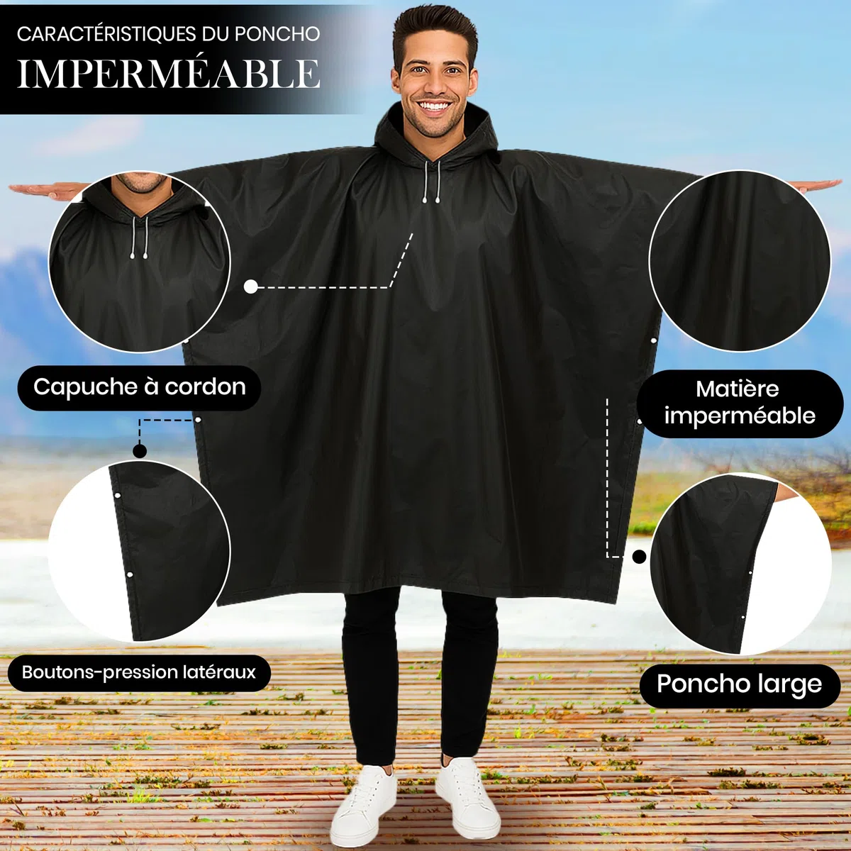 REDSTAR Poncho Pluie Imperméable Femme et Homme avec Capuche - 2 pièces, Enfilage par la tête, Poncho de pluie long pour adultes, Pliable, Pour festival, randonnée, visites, vélo
