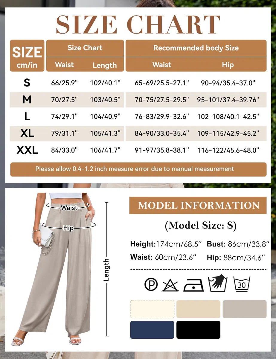 CMTOP Pantalon Lin Femme Été à Jambe Droite Ample Décontracté Fluide Taille Haute avec Cordon de Serrage Elastique et Poches