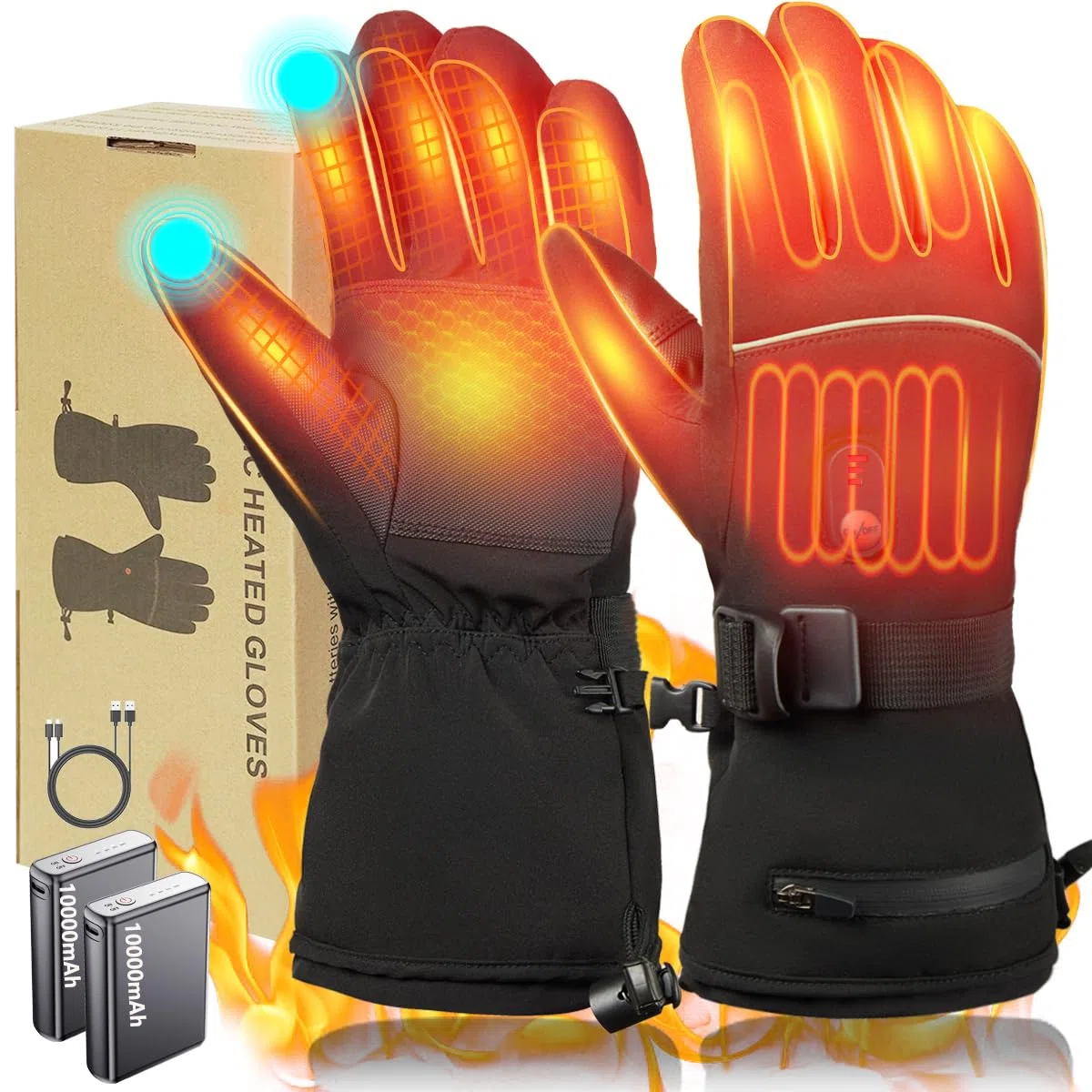 Gants Chauffants avec Batterie Rechargeable 7.4V 20000mAh，Gants Chauffants 3 Niveaux De Températures, Électriques Gants pour Hommes et Femmes Chauds Écran Tactile Moto Vélo Ski (Noir, M)