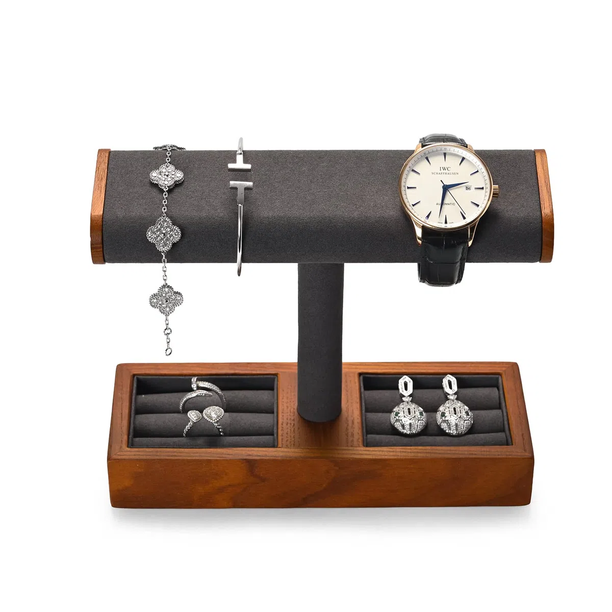 Oirlv Multifonctionnel Bois Massif Support Montre,Porte Montre,Watch Stand Pour Organisateur de Bijoux Bague(Gris Foncé)