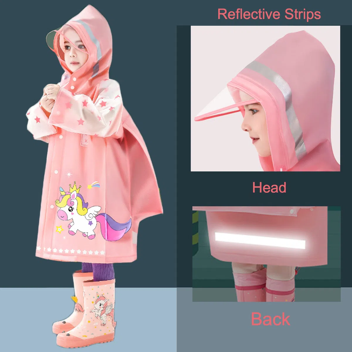 Fewlby Enfants Imperméables, Fille Garçon Poncho de Pluie Manteaux Imperméables Veste de Pluie à Capuche Réutilisable Cape de Pluie Vêtements de Pluie, 7-8 Jahre
