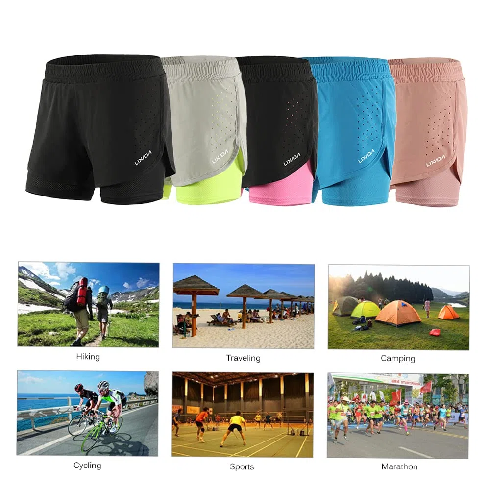 Lixada Short de Course 2 en 1 pour Femme, séchage Rapide, Respirant, entraînement Actif