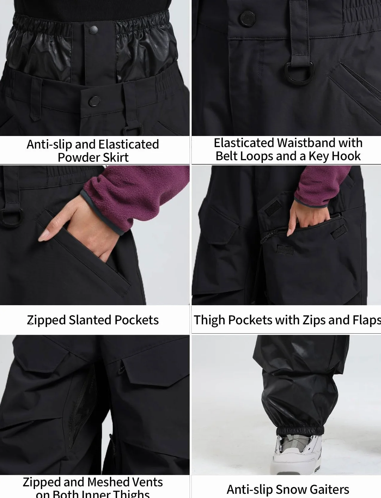 GSOU SNOW Pantalon de Ski pour Homme et Femme Pantalon de Snowboard, Baggy Ample Unisexe Imperméable Coupe-Vent Respirant Chaud